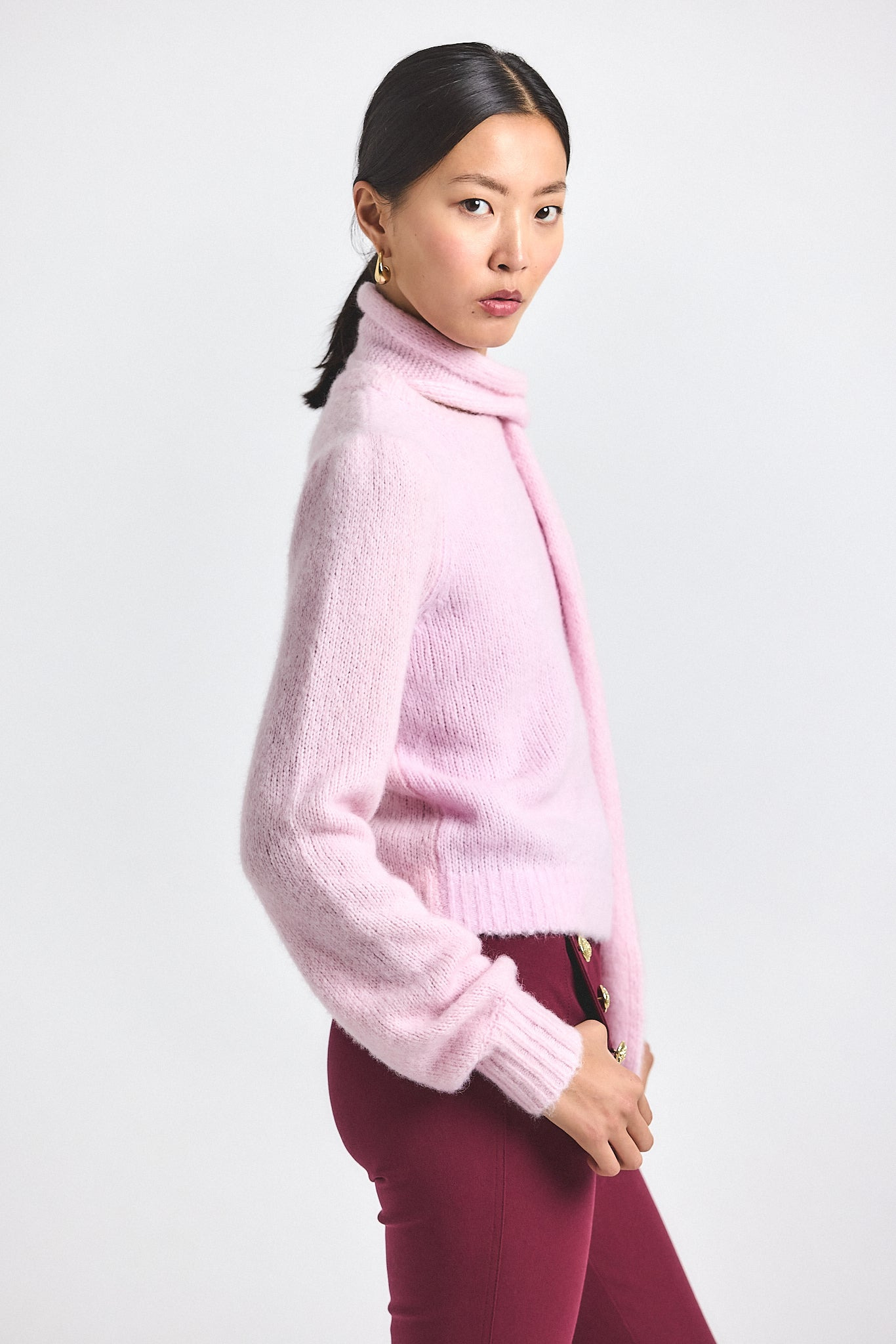 LEILANI PLUSH KNIT TIE NECK SWEATER - 4