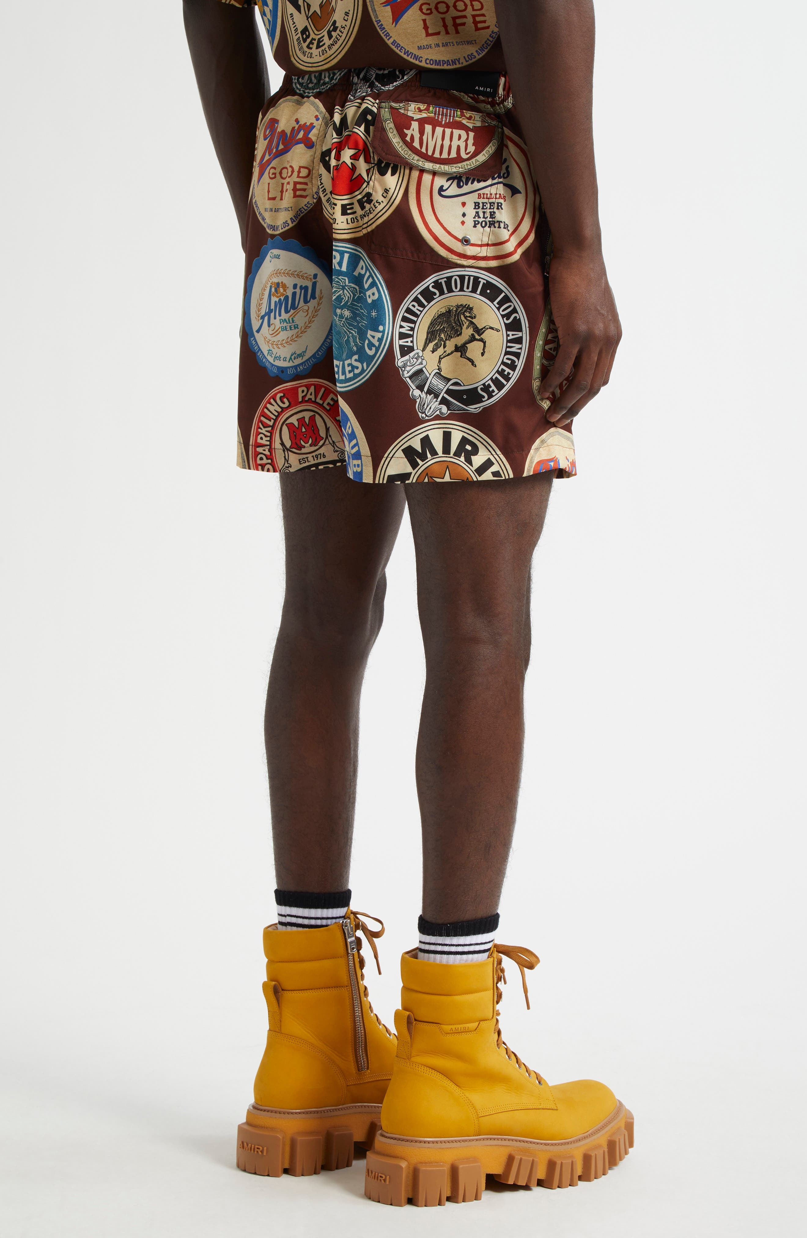 AMIRI Coasters Print Swim Trunks in Chocolate at Nordstrom - 3
