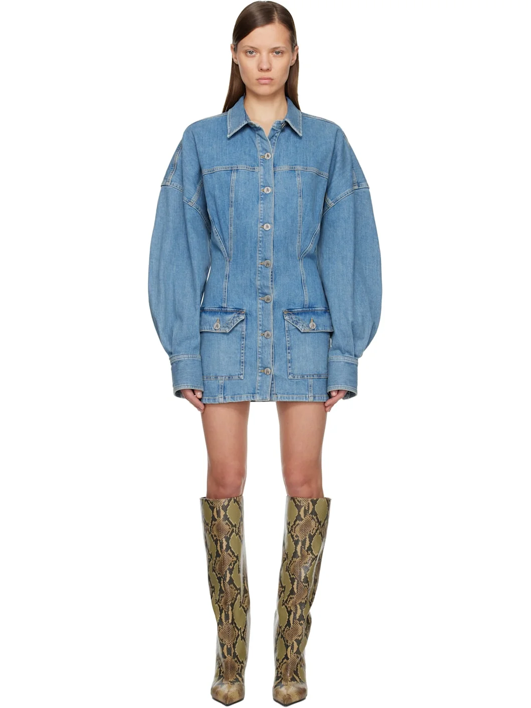 Blue Washed Denim Minidress - 1