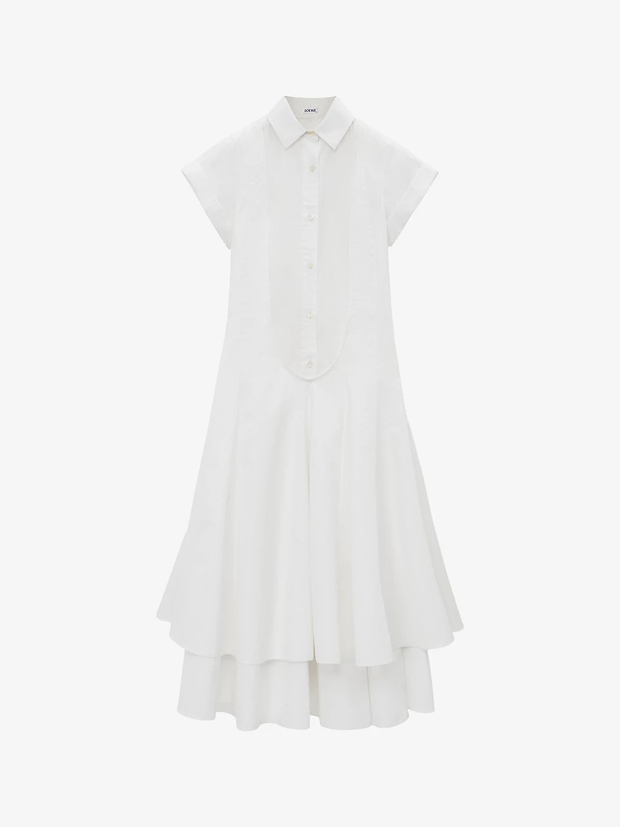 Double-layer pleated-skirt cotton midi dress - 1