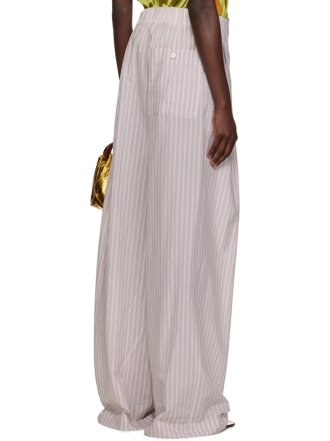 Gray & Pink Wide Pleated Trousers - 3