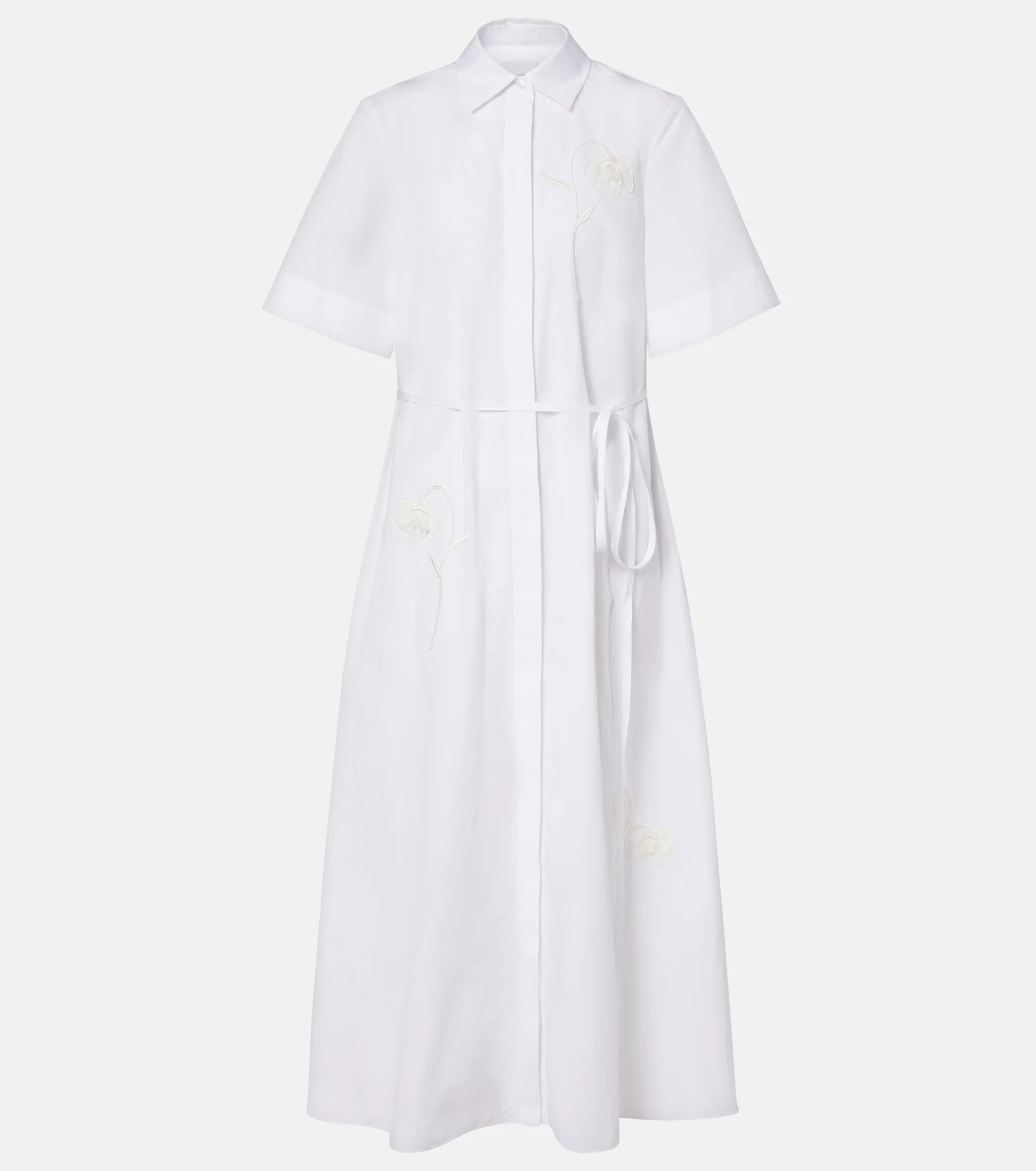 Embroidered cotton poplin shirt dress - 1
