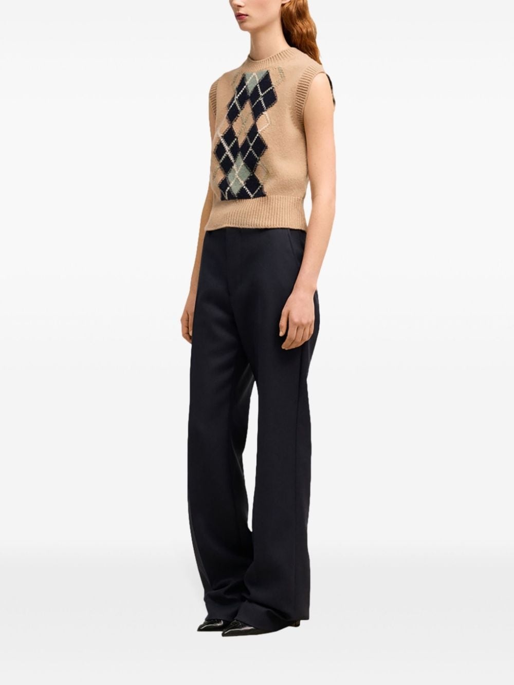 check-pattern wool-blend vest - 3
