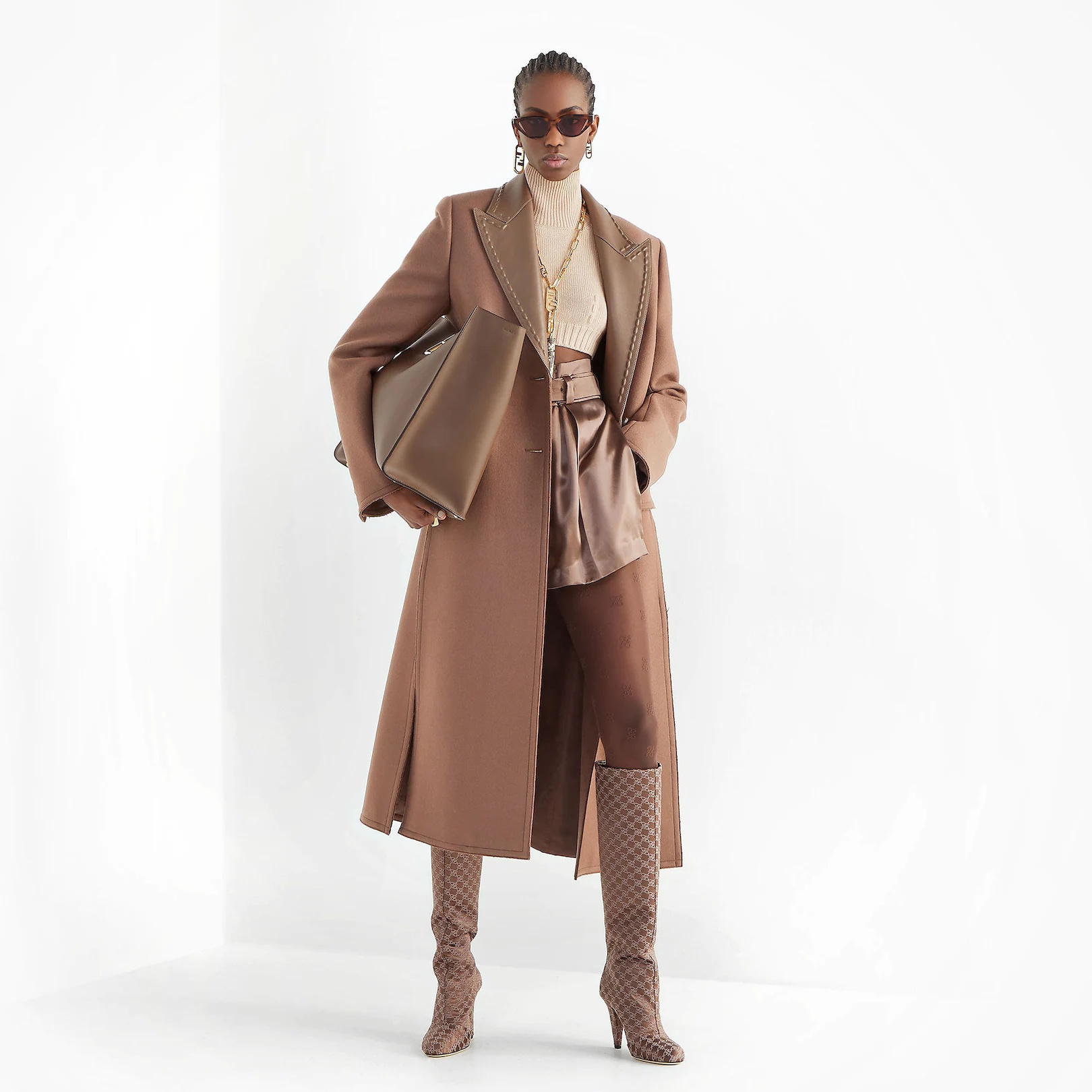 High-heeled boots in brown fabric - 5