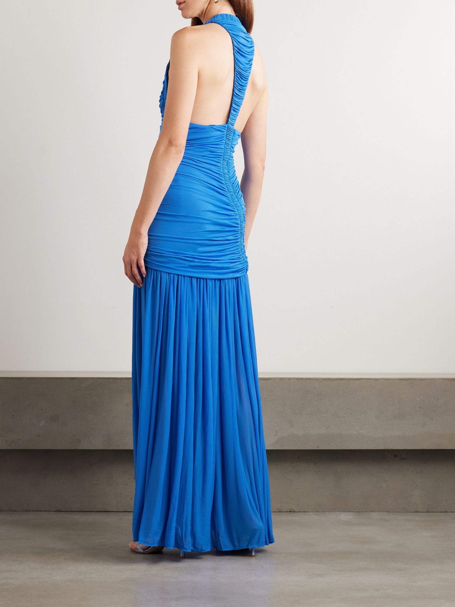Orion open-back ruched mesh gown Blue - 3