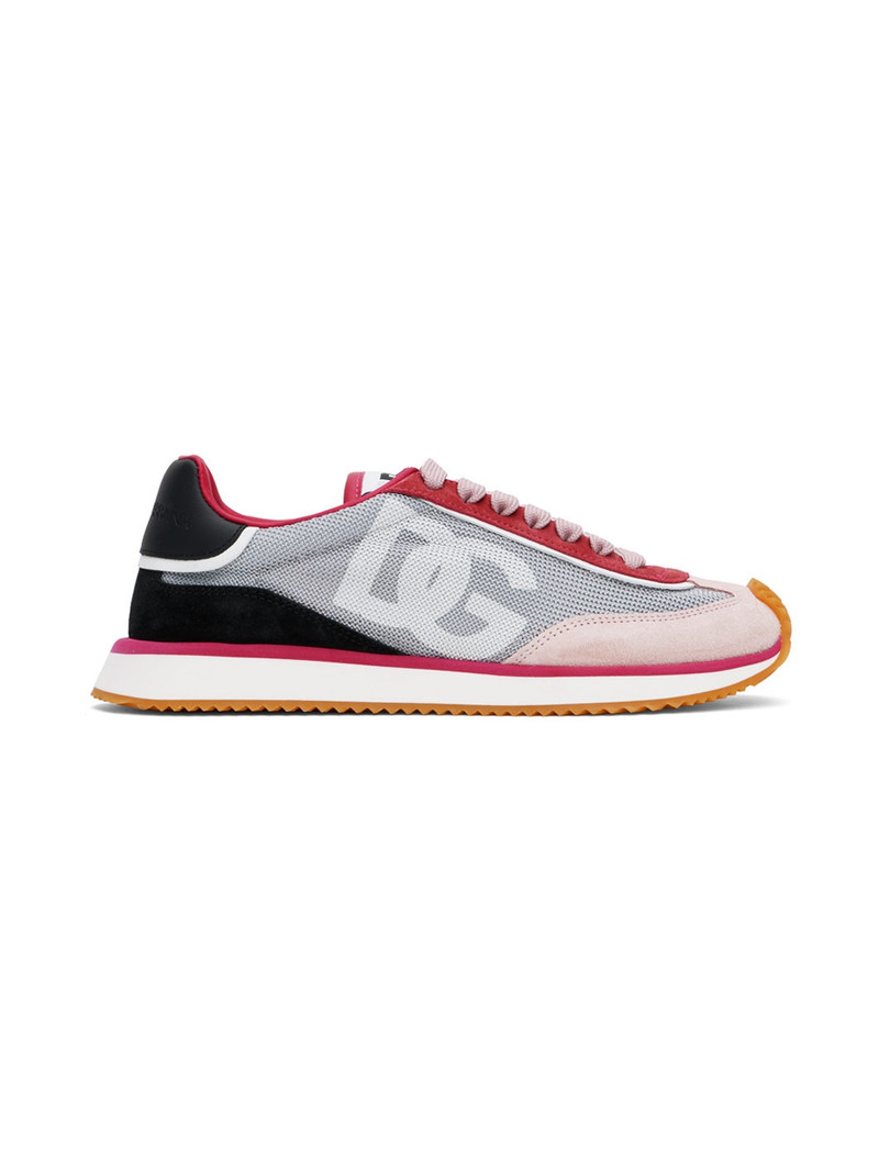 Gray & Pink Mixed-Material DG Cushion Sneakers 1