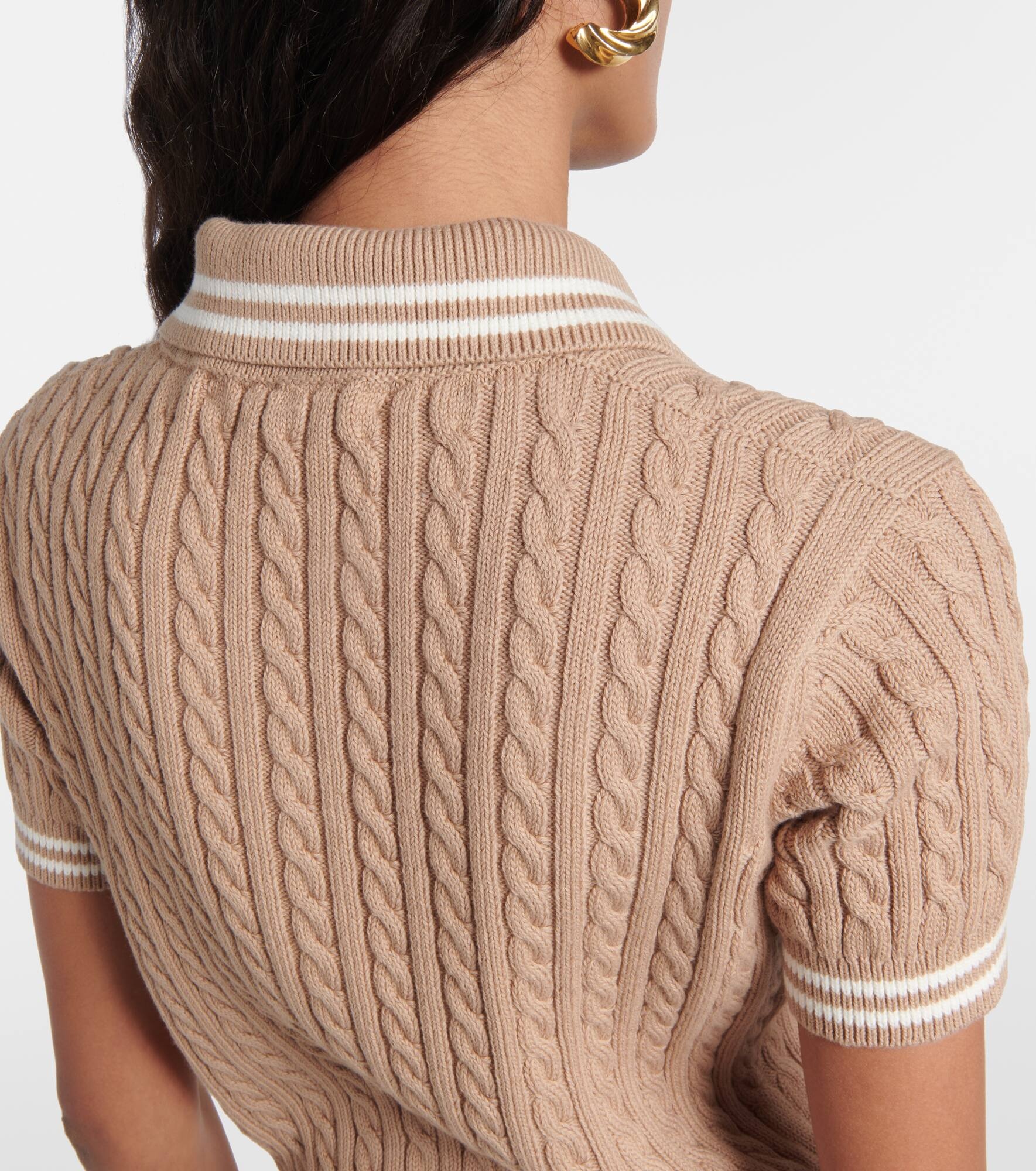 Cable-knit cropped cotton polo shirt - 5