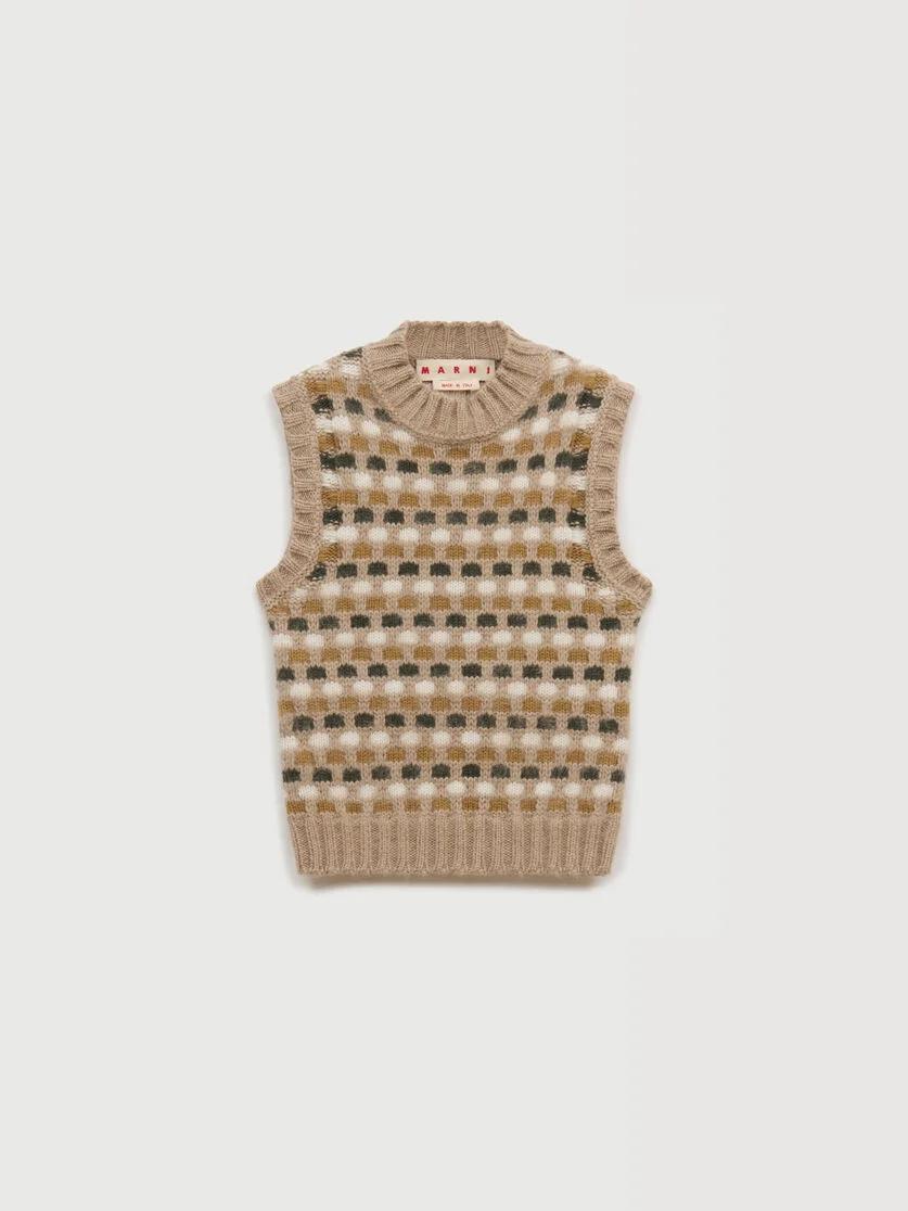 WHITE AND GREEN JACQUARD SHETLAND WOOL VEST - 1