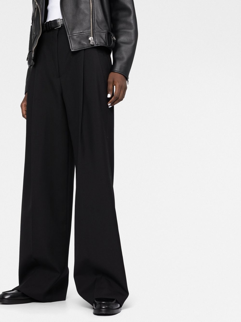 pleated wide-leg wool trousers - 5