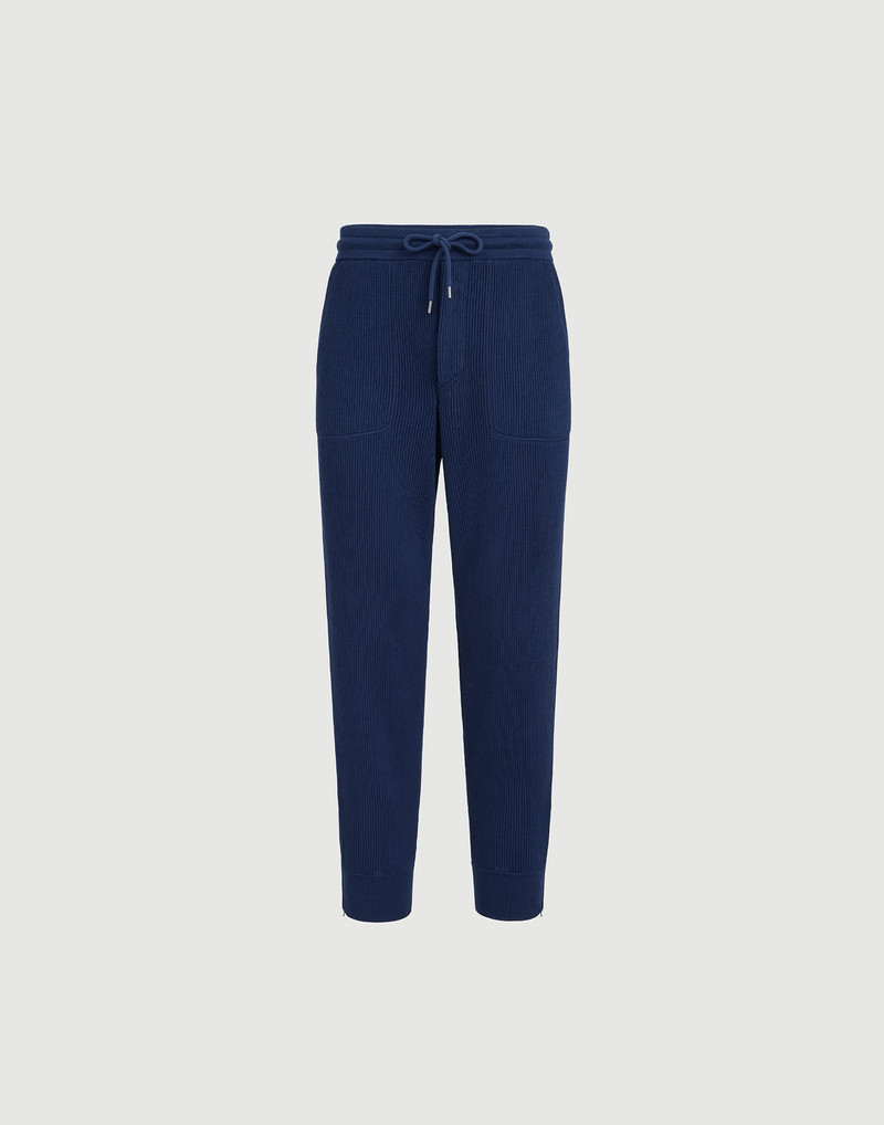 Cotton English rib knit trousers with zipper cuffs 1
