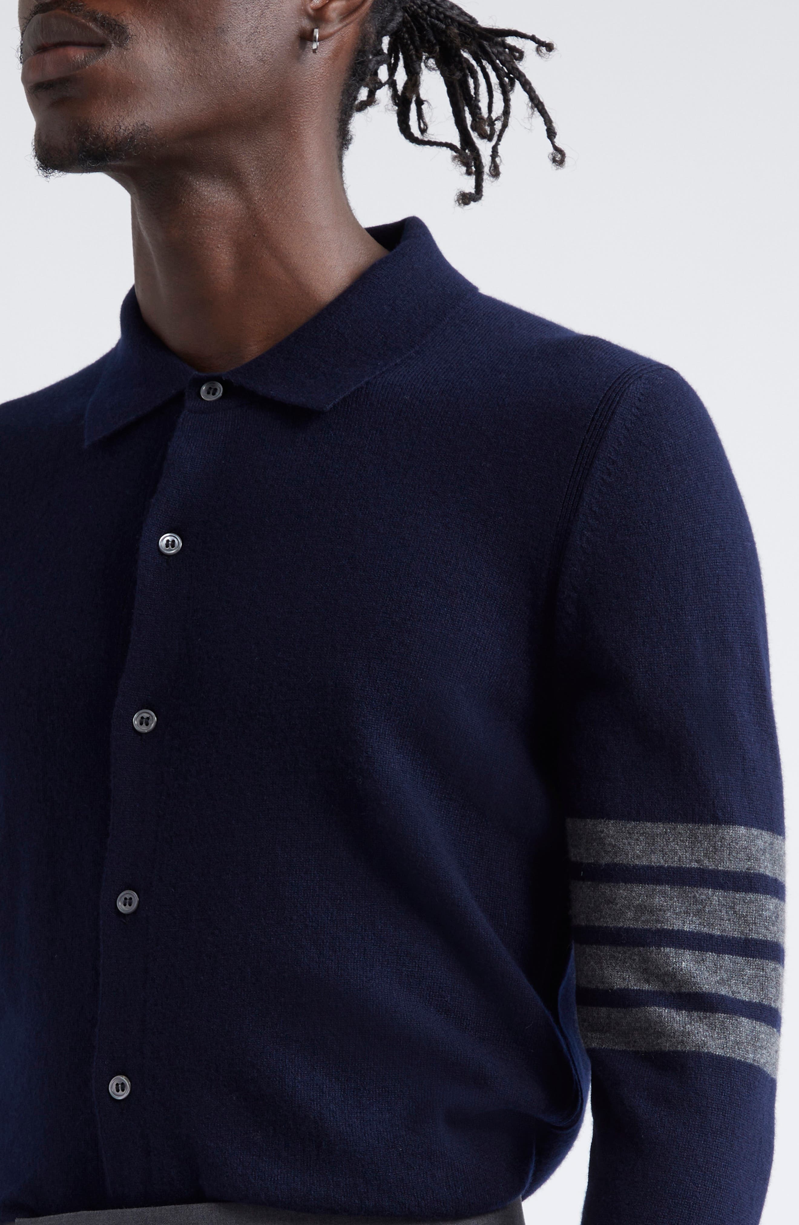 Thom Browne 4-Bar Cashmere Polo Cardigan in Navy at Nordstrom - 4