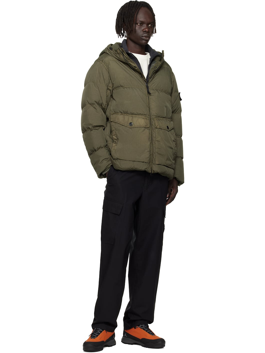 Green 4100011 Hooded Nylon Down Jacket - 5