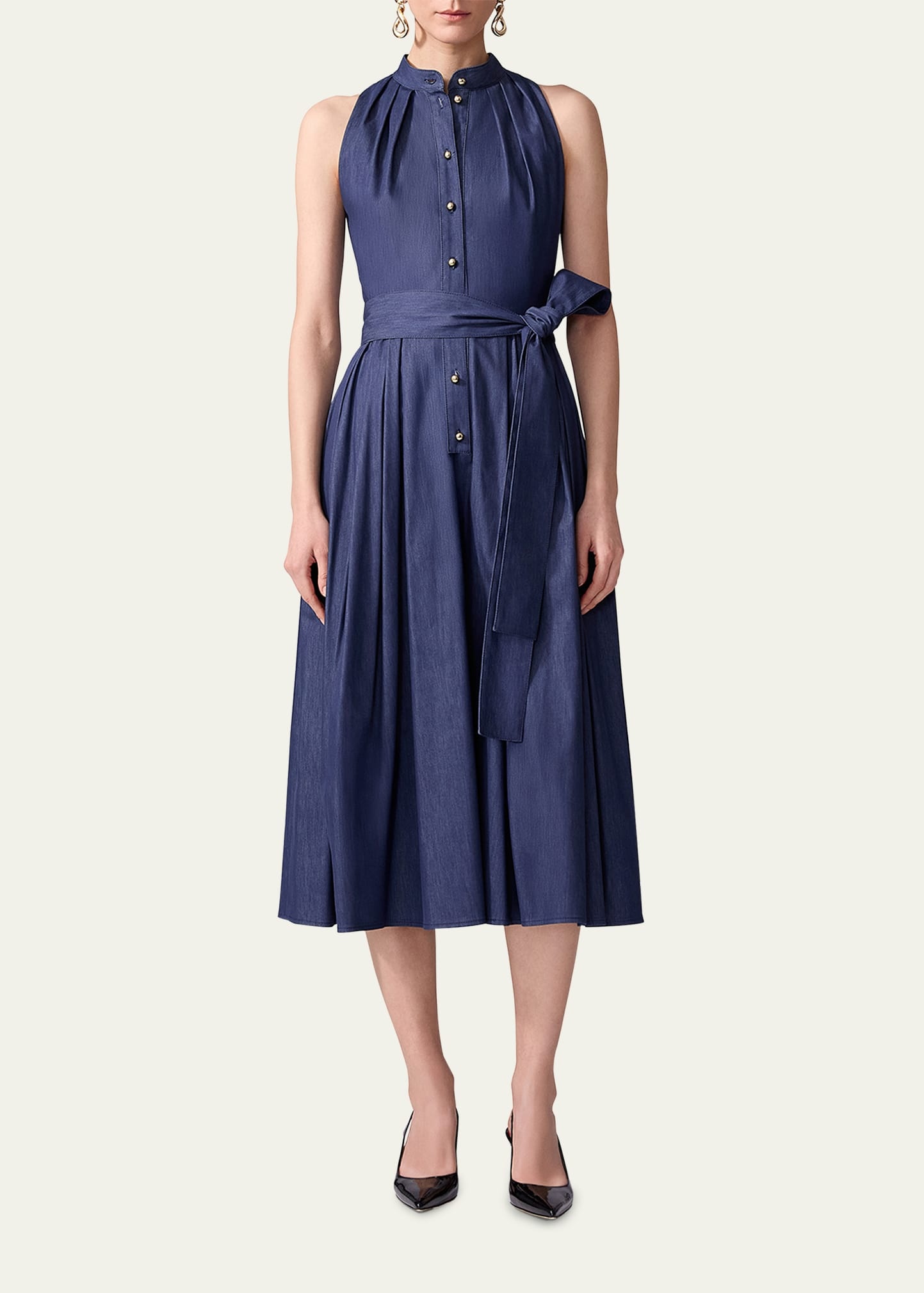 Pleated Self-Tie Full Midi Dress - 2