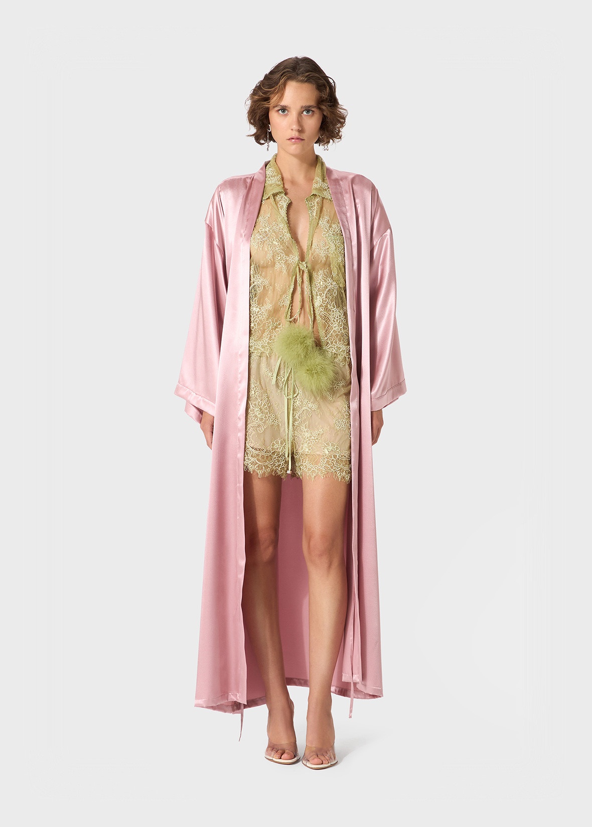 SATIN ROBE WITH RHINESTONE BLUMARINE LOGO - 2