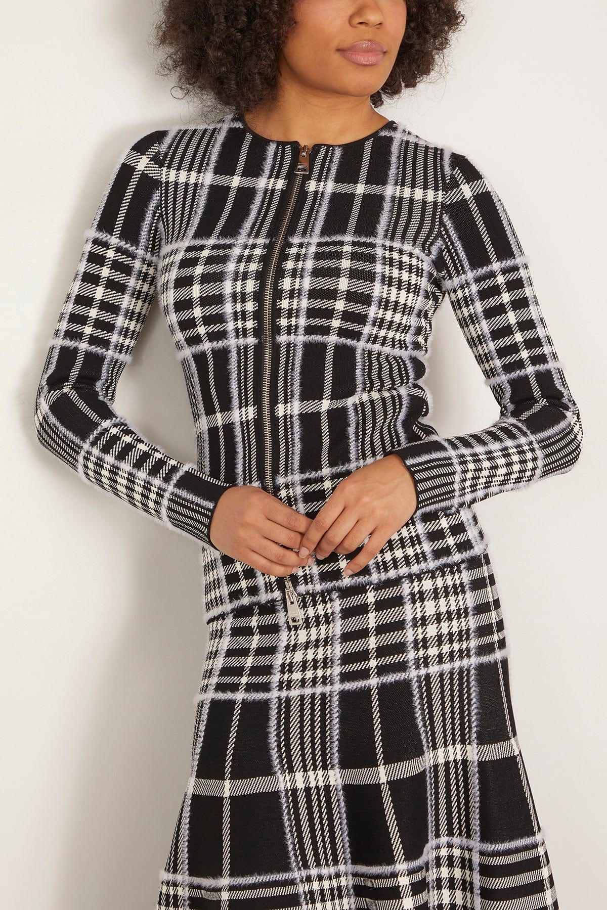 The Greer Zip Front Knit Cardigan in Black Plaid - 3