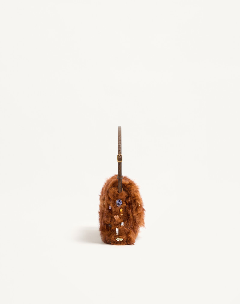 VALENTINO GARAVANI DEVAIN SMALL SHOULDER BAG IN LAMB FUR WITH RHINESTONES. 4