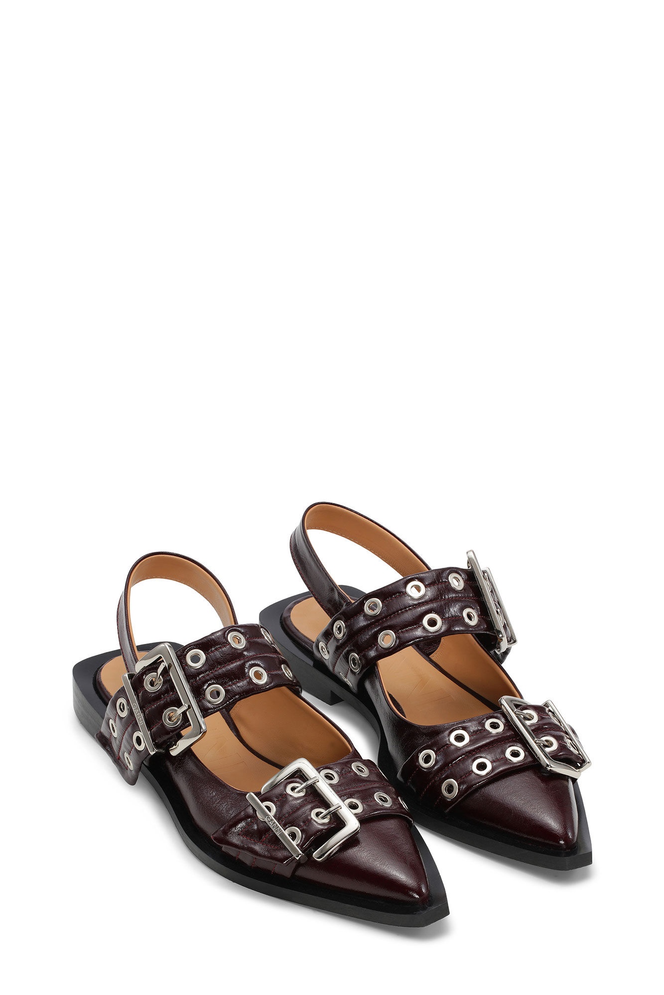 BURGUNDY FEMININE BUCKLE BALLERINAS - 2