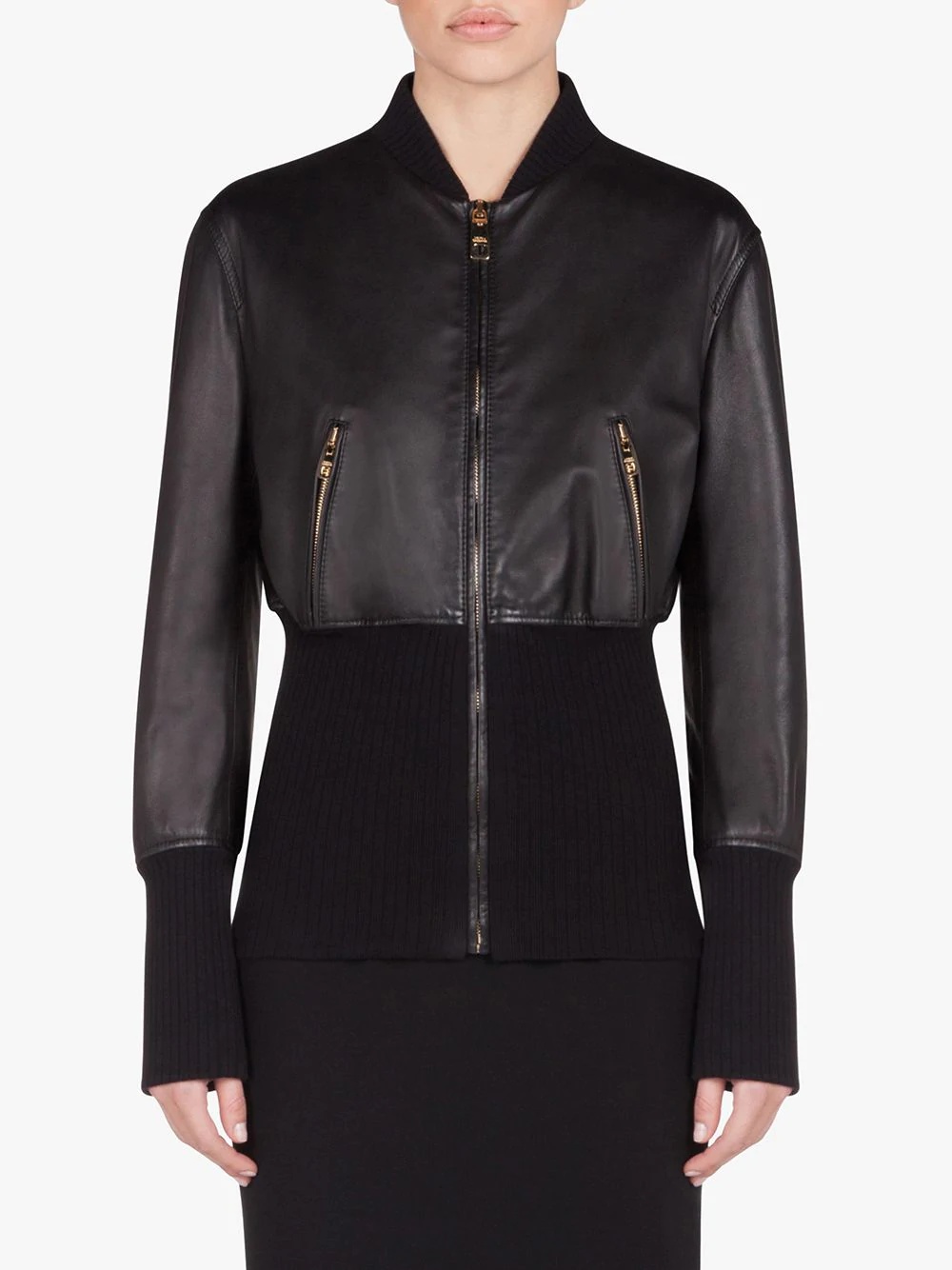 ribbed waist lambskin jacket - 3