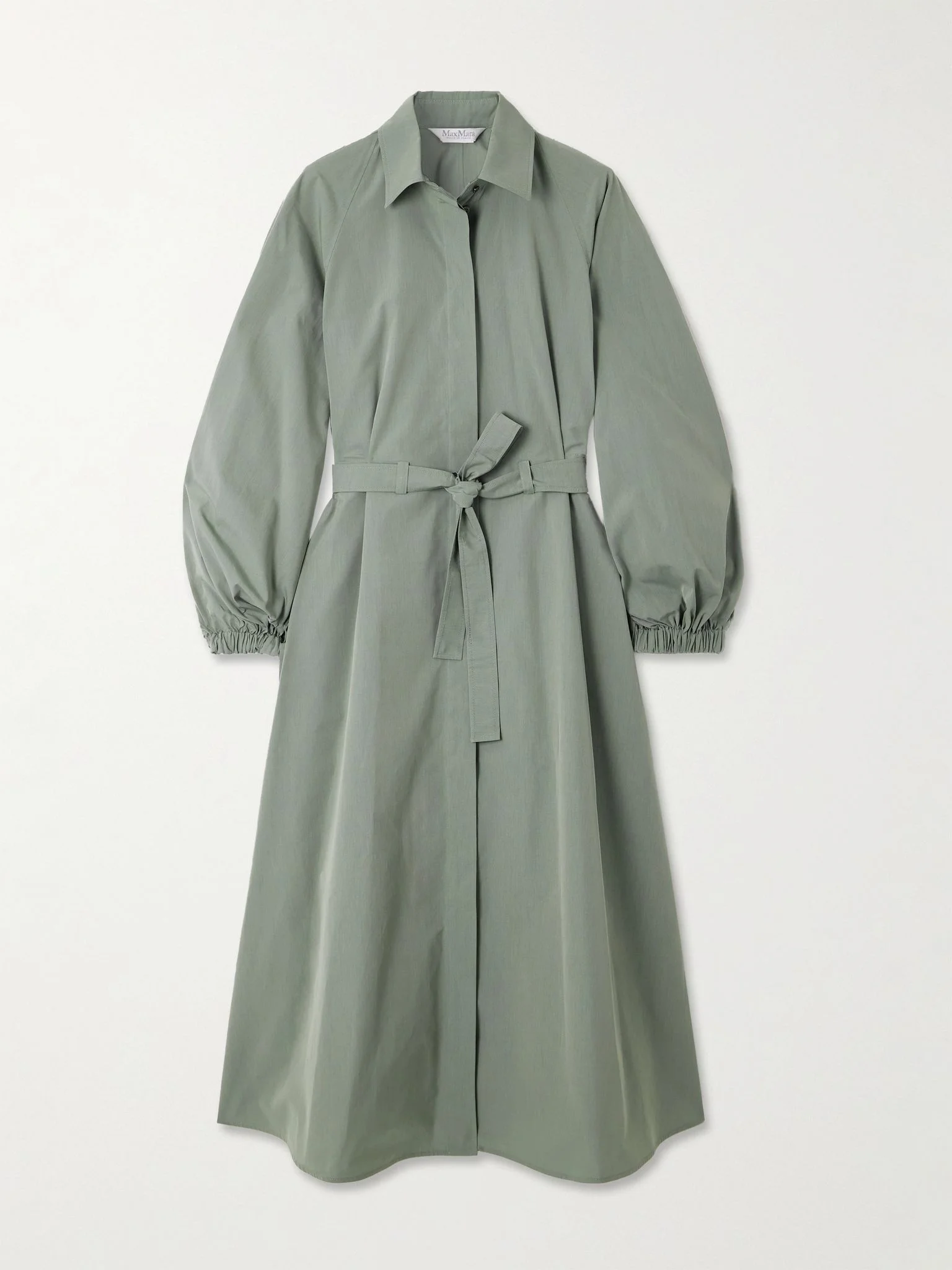 Viale belted cotton-poplin midi shirt dress Sage green - 1