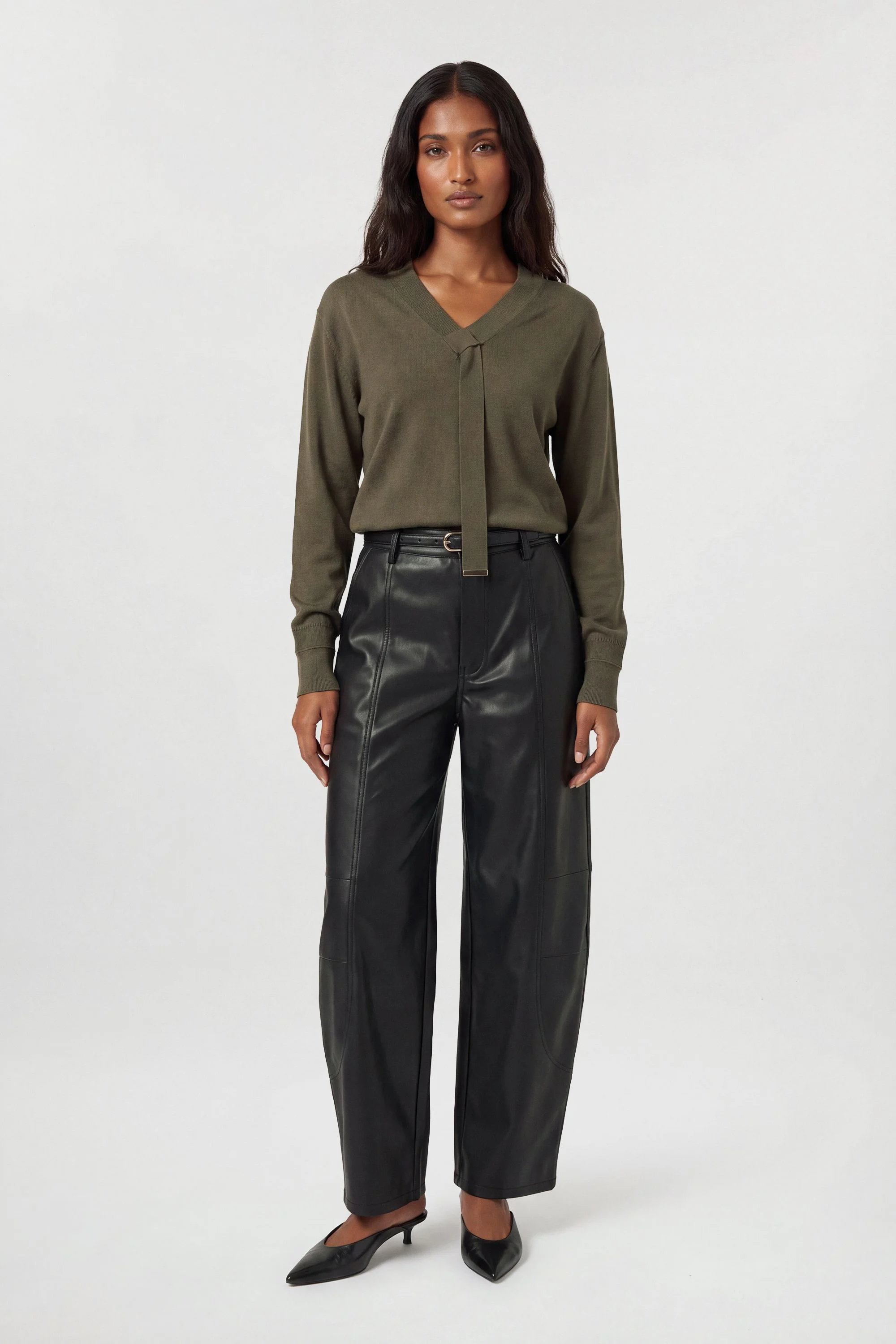 Viscose Blend Tie Neck Knit Jumper - 1