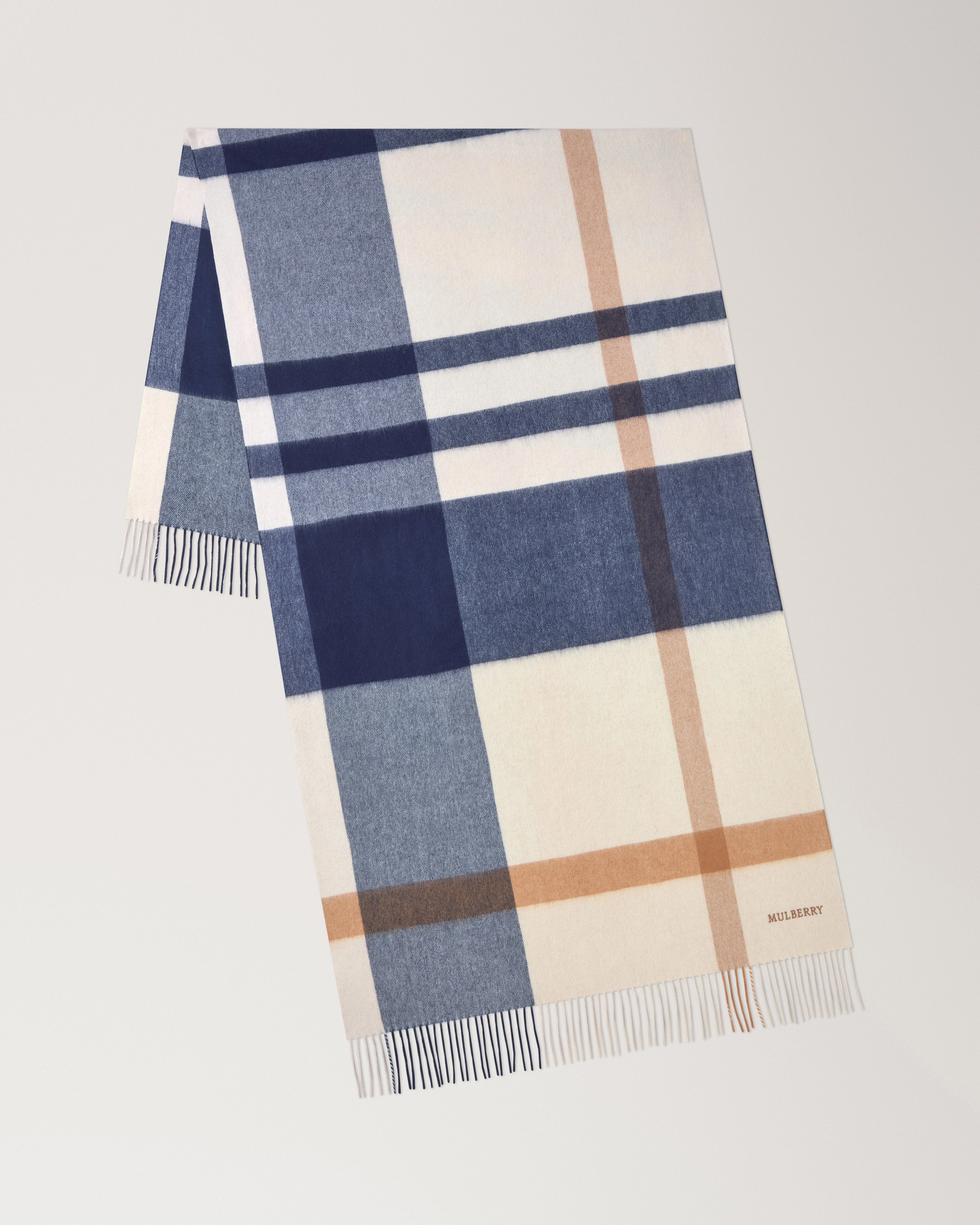 Large Check Merino Wool Scarf Peony & Night Sky Merino Wool - 1