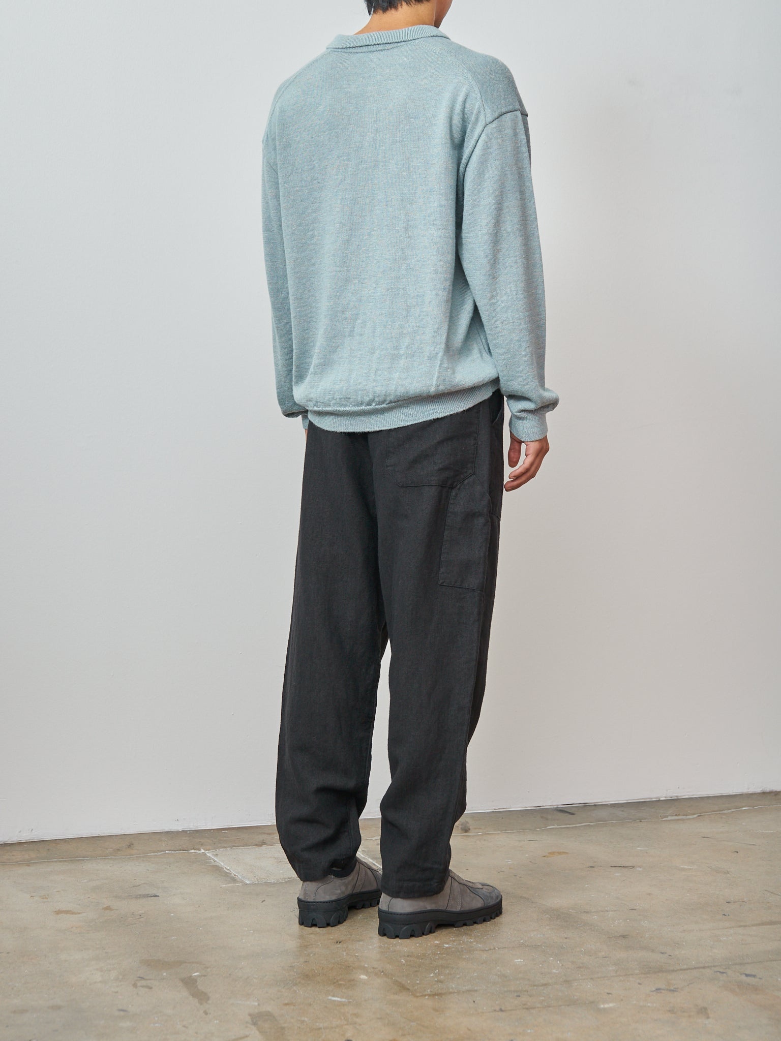 Baby Alpaca Linen Zip Up Polo Sweater - Sax - 4