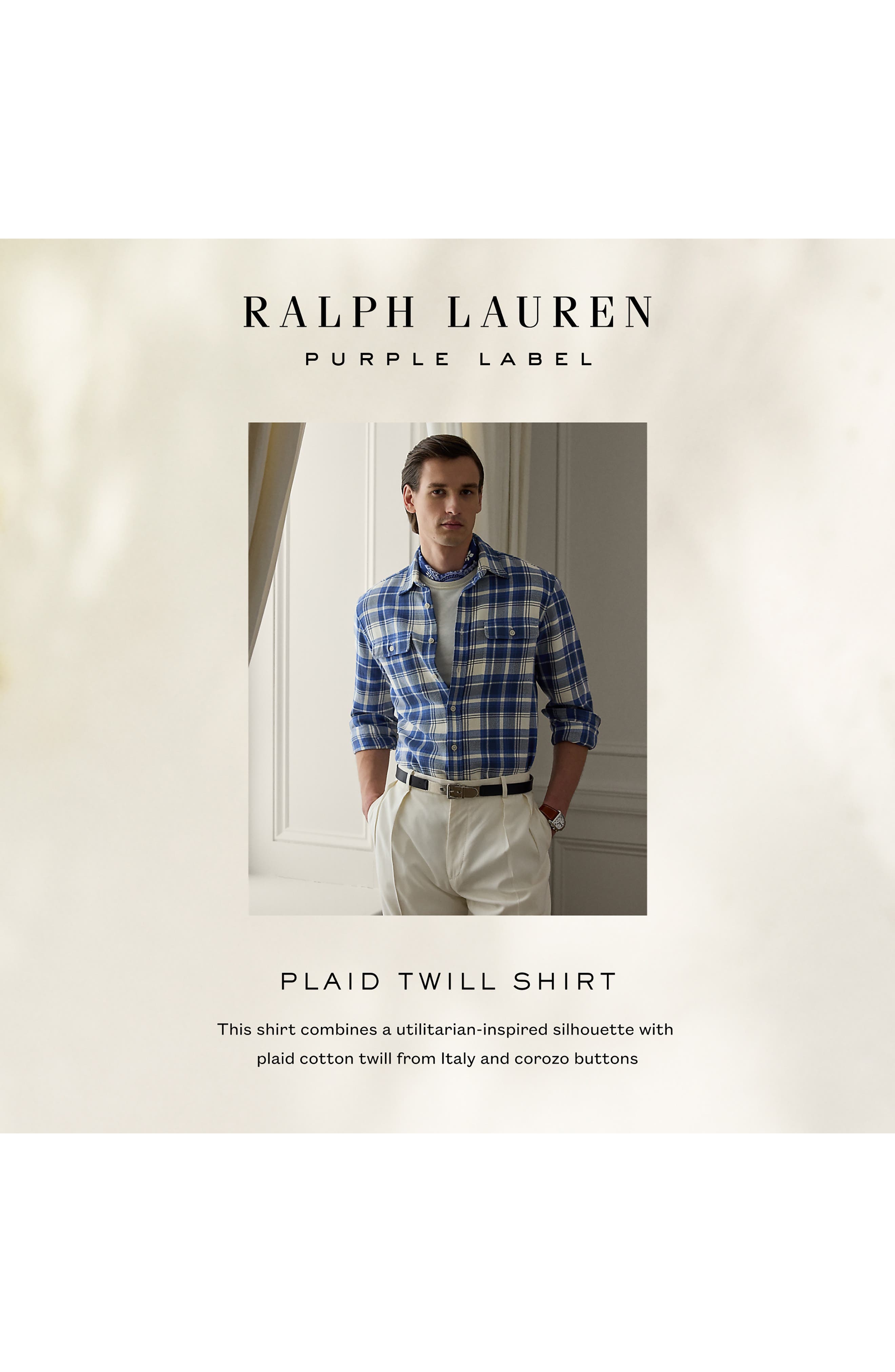 Ralph Lauren Purple Label Plaid Cotton Twill Button-Up Shirt in Blue /Cream at Nordstrom - 6