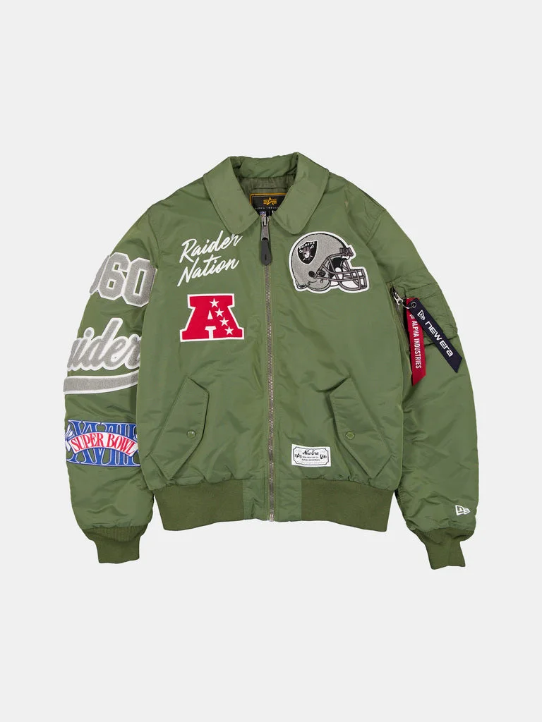 LAS VEGAS RAIDERS X ALPHA X NEW ERA MA-1 COLLARED BOMBER JACKET - 1