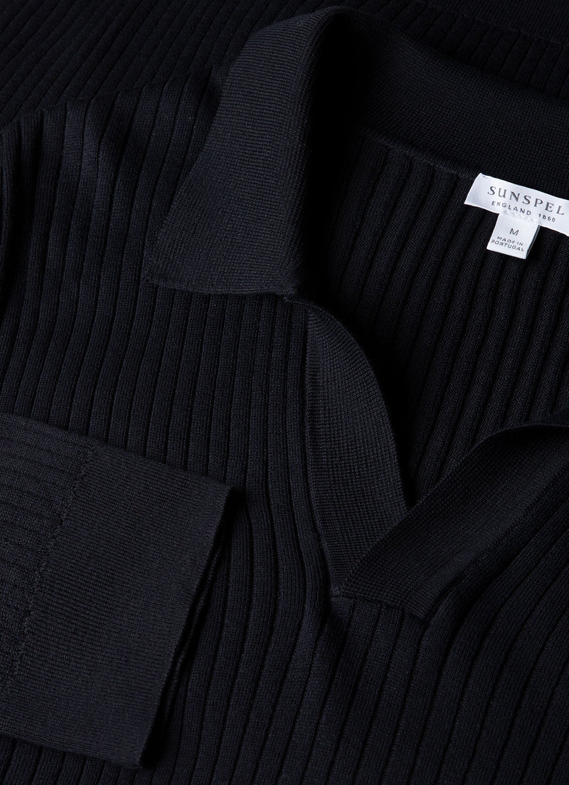 Long Sleeve Fine Rib Silk Cotton Polo Shirt 4