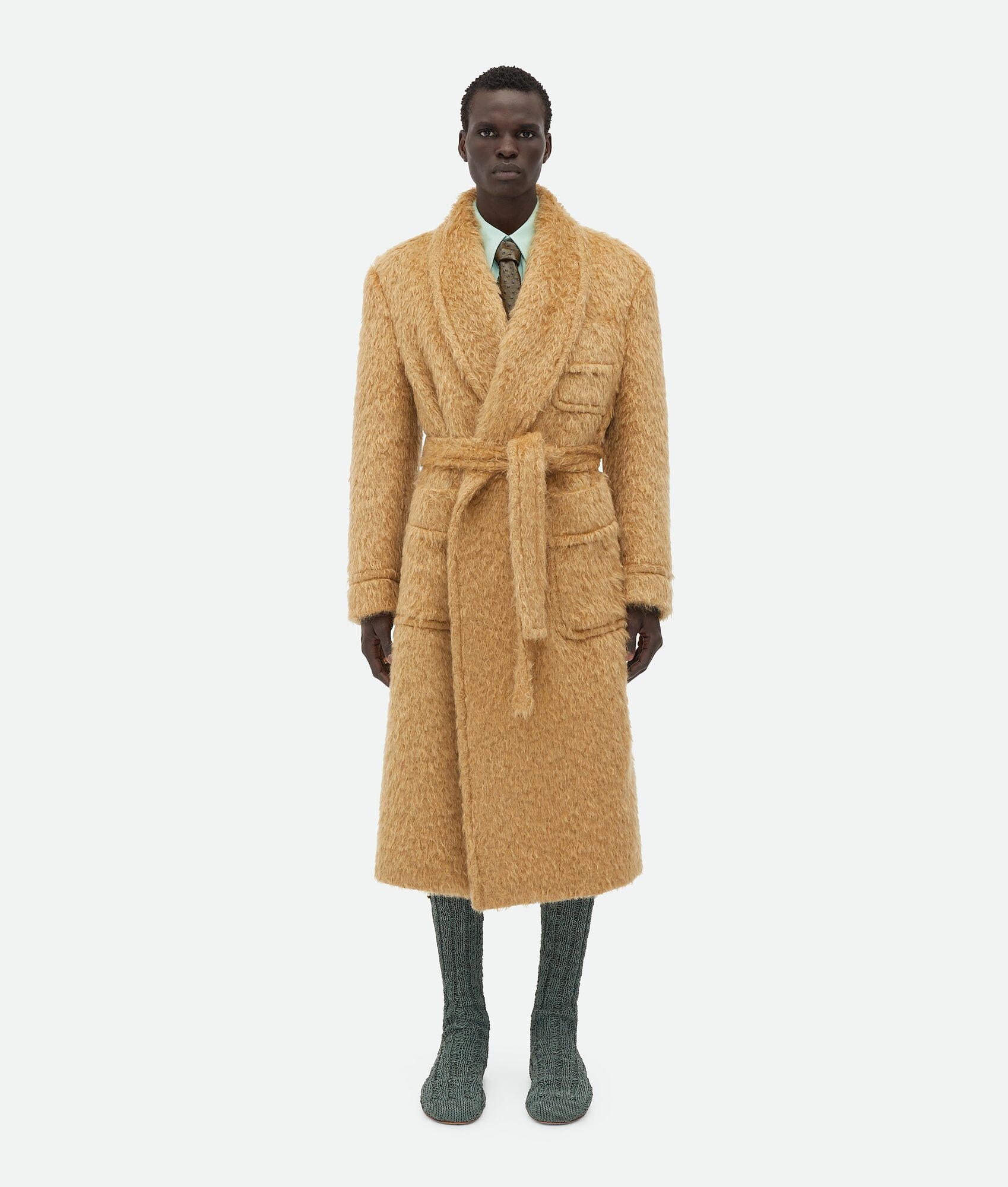 Bottega Veneta Hairy Wool Mohair Belted Coat | REVERSIBLE