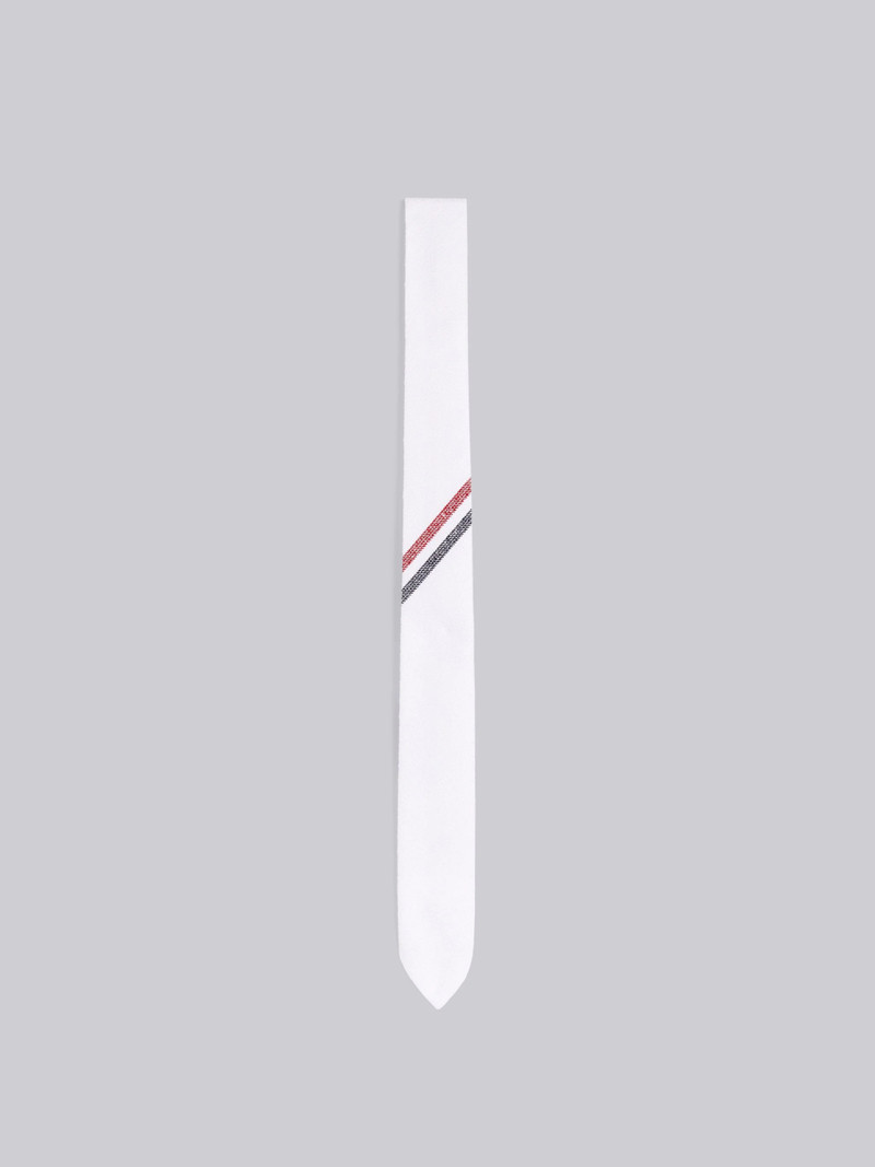 White Cotton Pique Diagonal Stripe Classic Tie 1