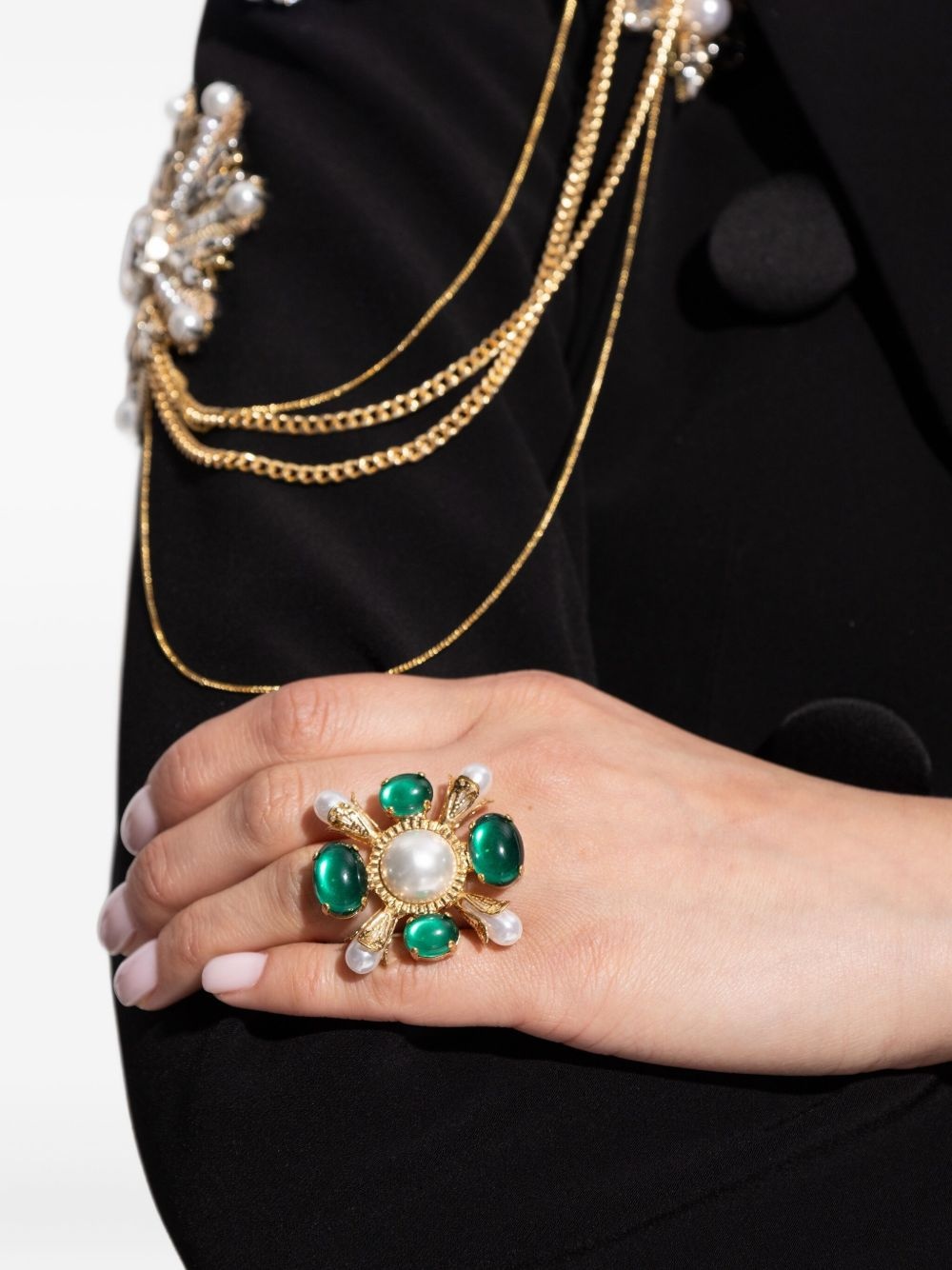 crystal-embellished faux-pearl ring - 2