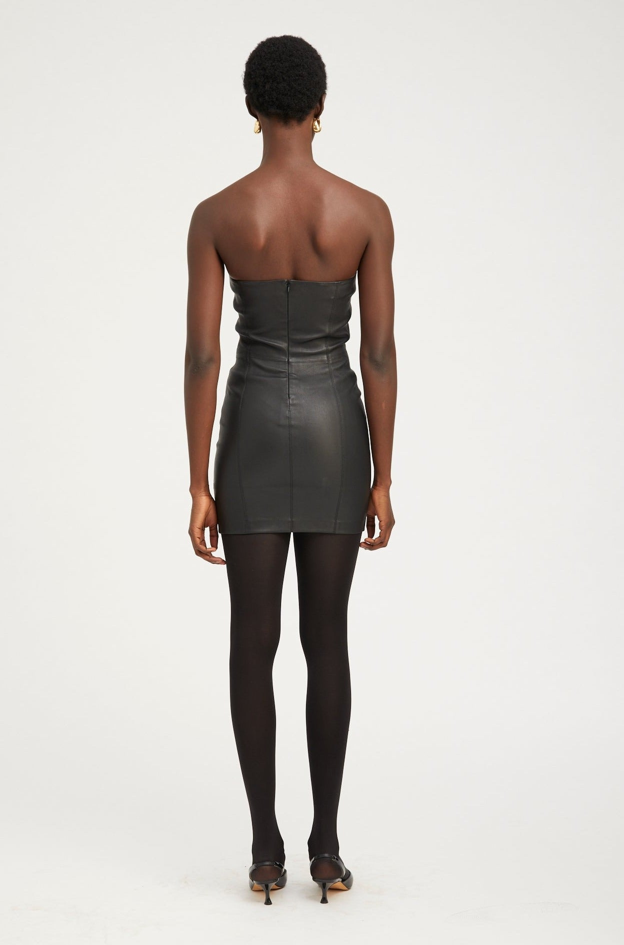 BLACK LEATHER STRAPLESS DRESS - 4