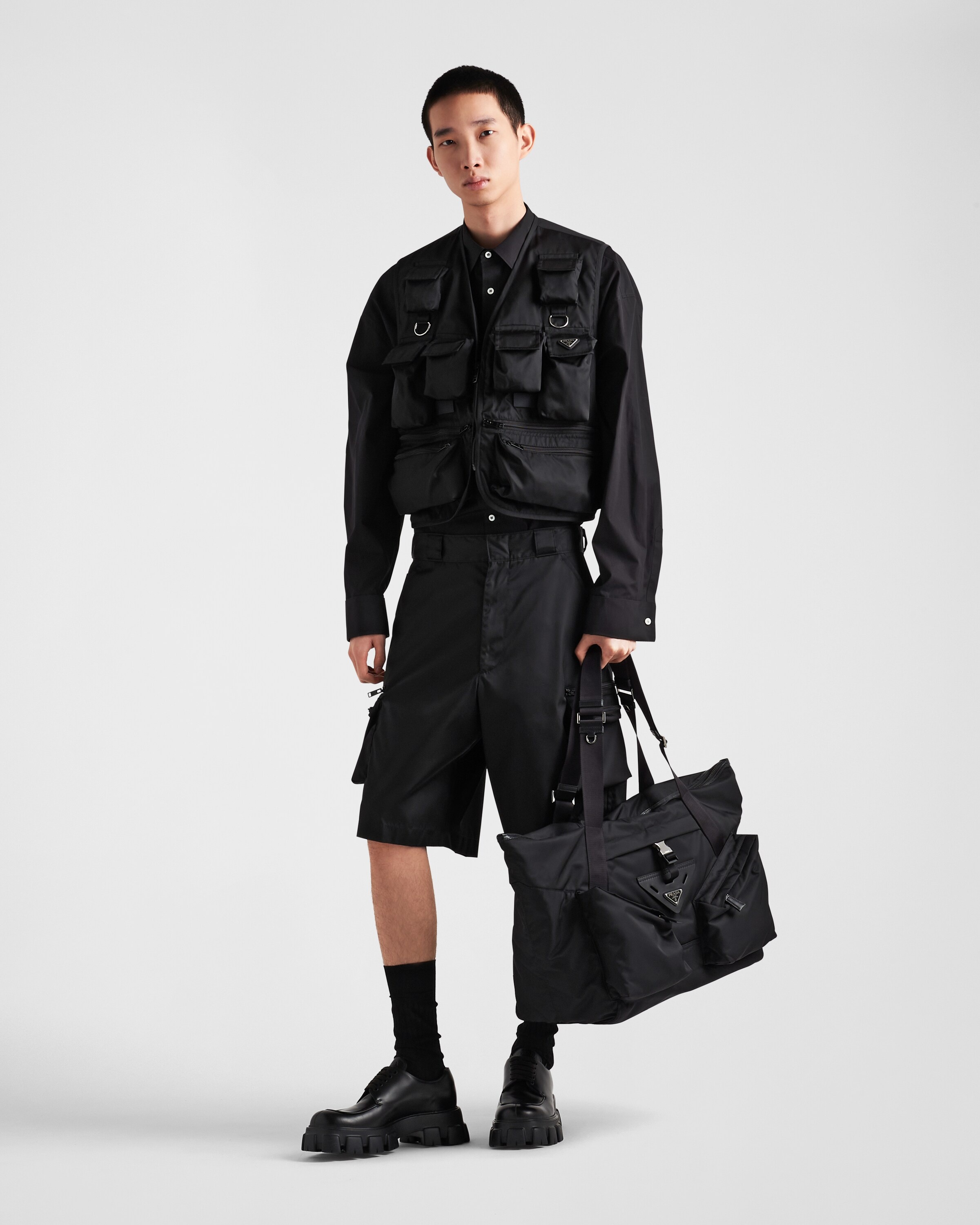Re-Nylon and leather travel bag - 9
