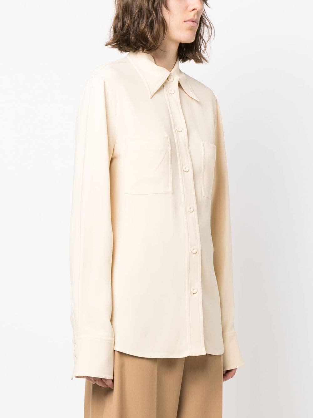 pointed-collar button-up shirt - 3