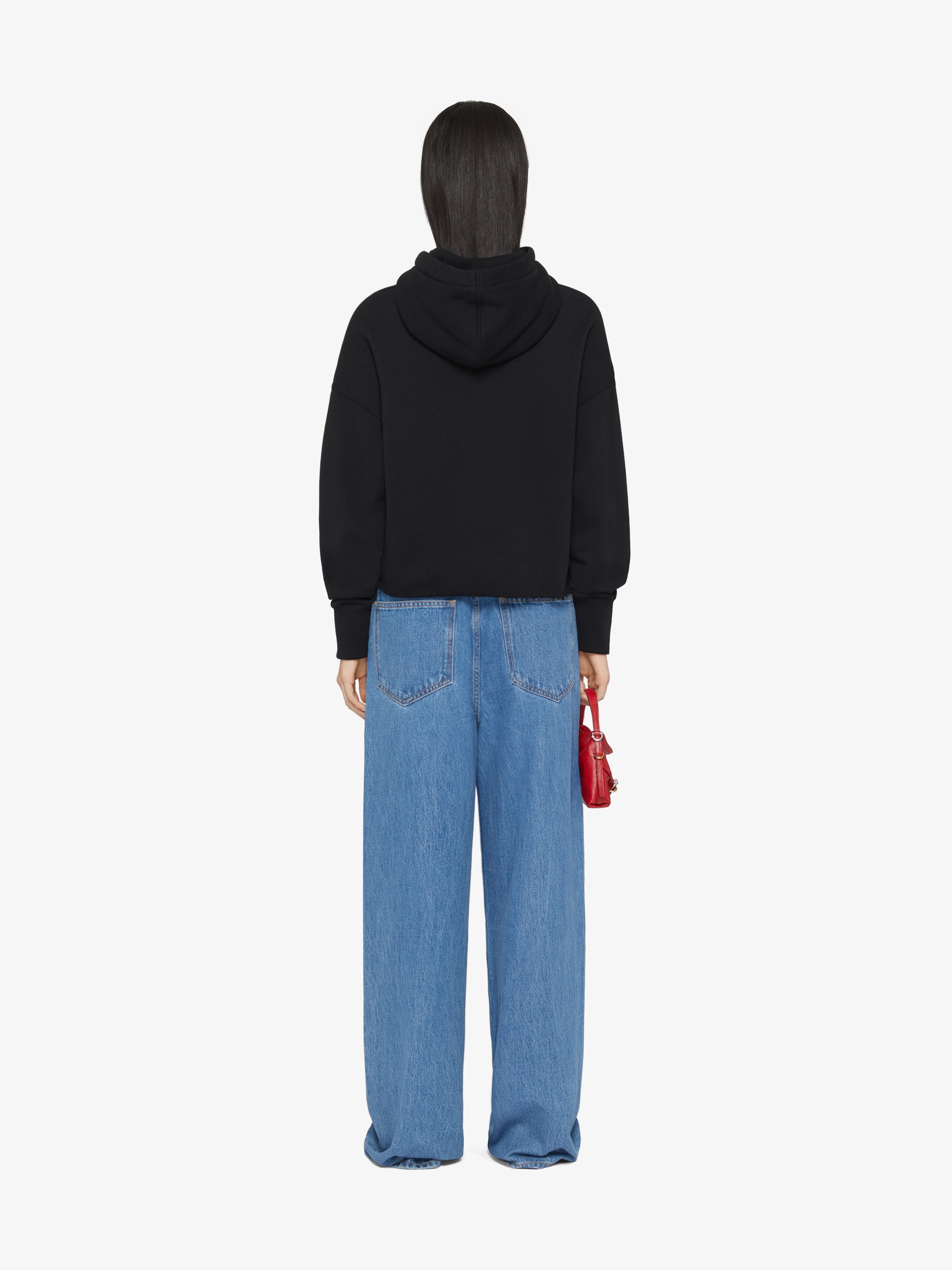 GIVENCHY CROPPED HOODIE IN COTTON WITH ROSES PRINT - 4
