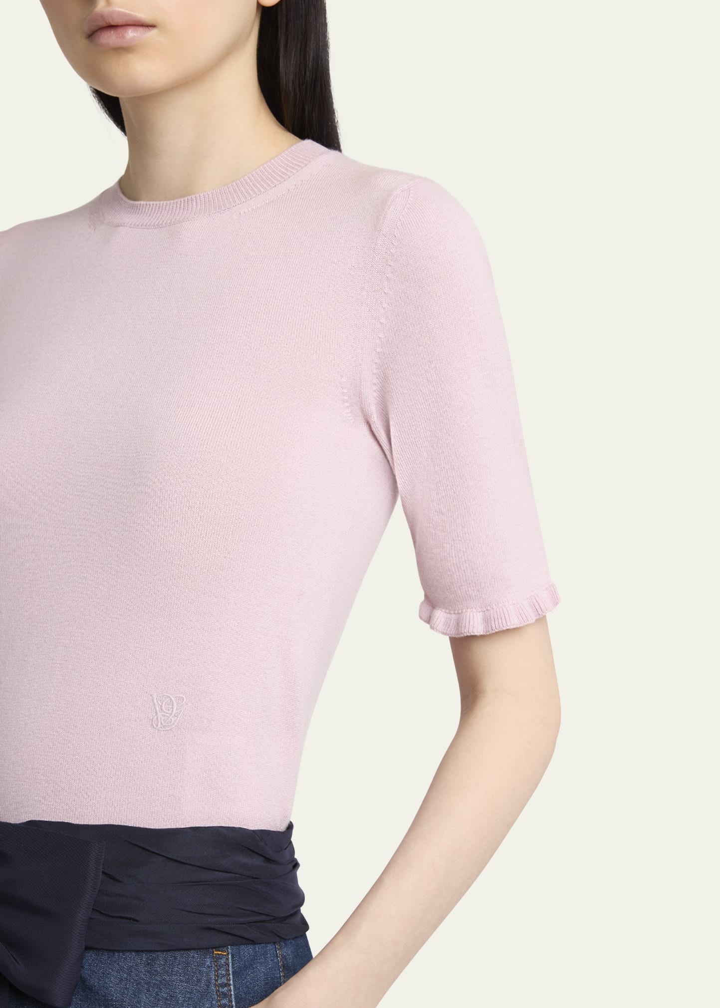 Ruffle Trim Half Sleeve Wool Top - 5