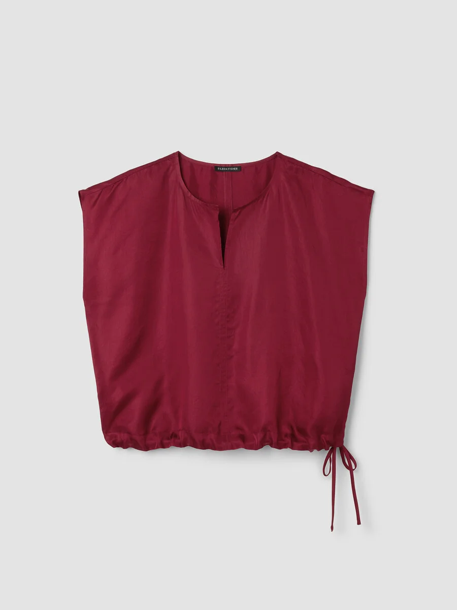 Lightweight Satin Shimmer Split Neck Top - 1