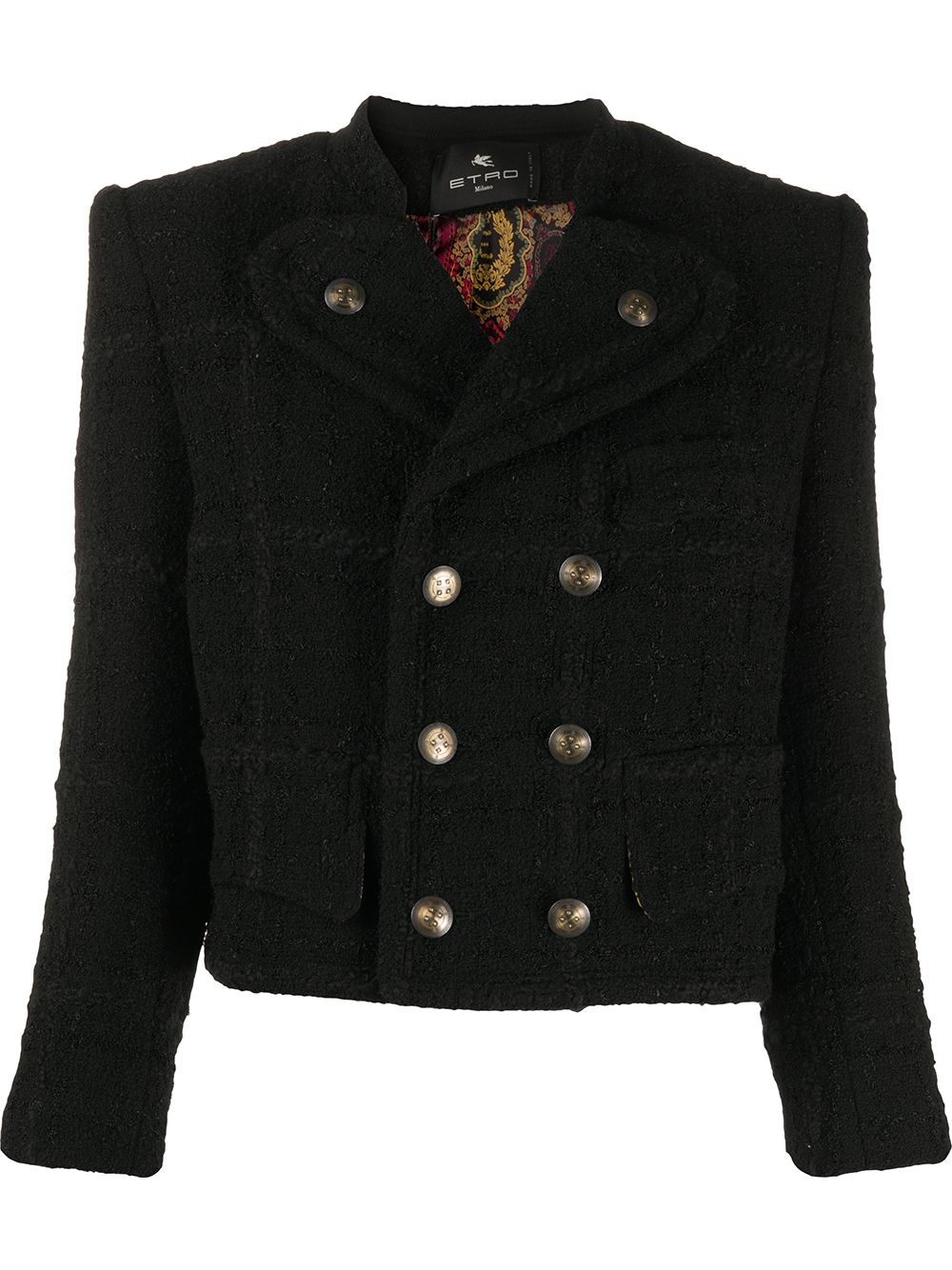 double breasted cropped tweed jacket - 1