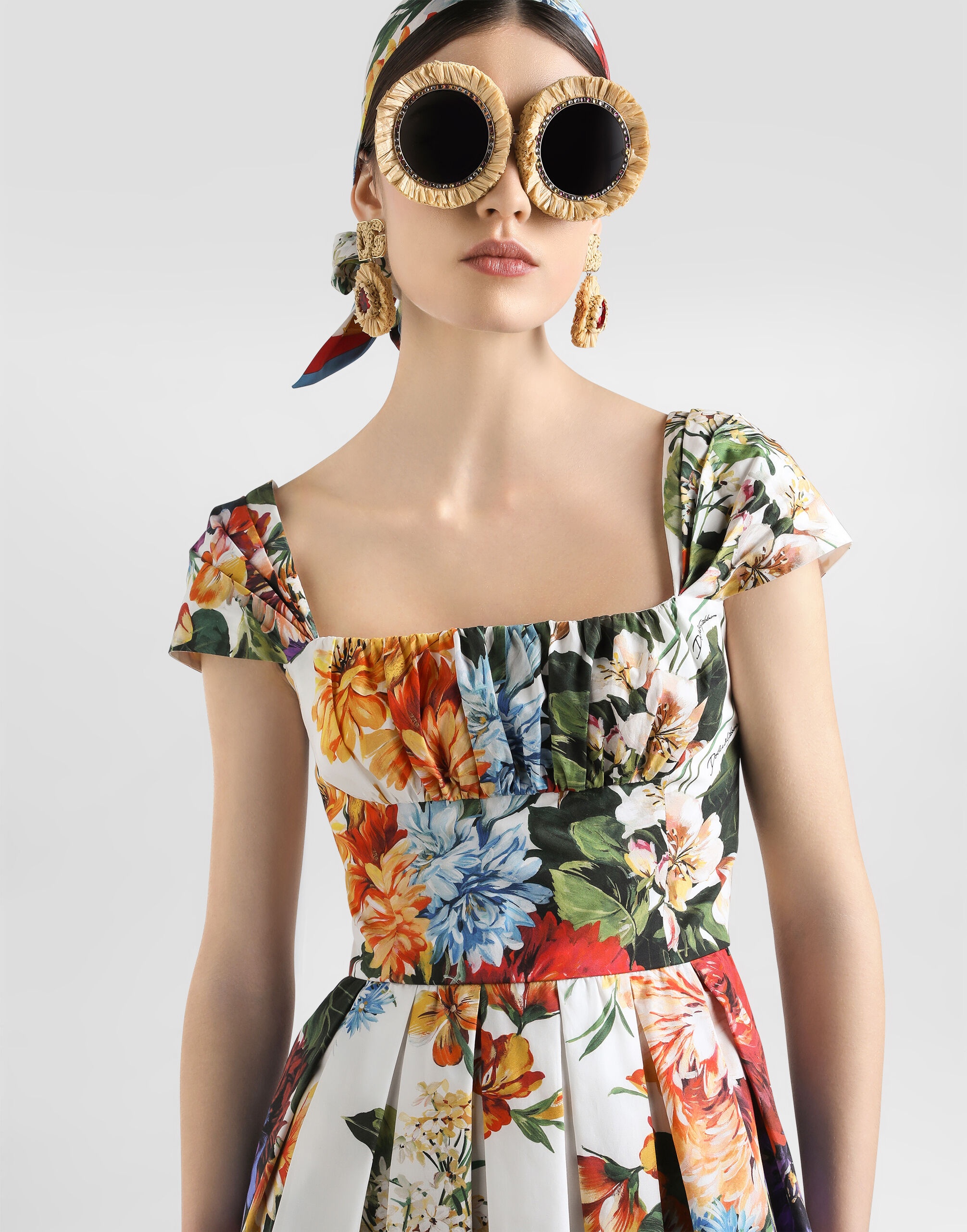 Flower bouquet-print poplin dress - 4