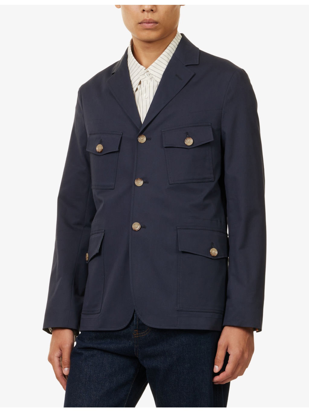 Notch-Lapels Regular-Fit Stretch-Cotton Blazer - 3