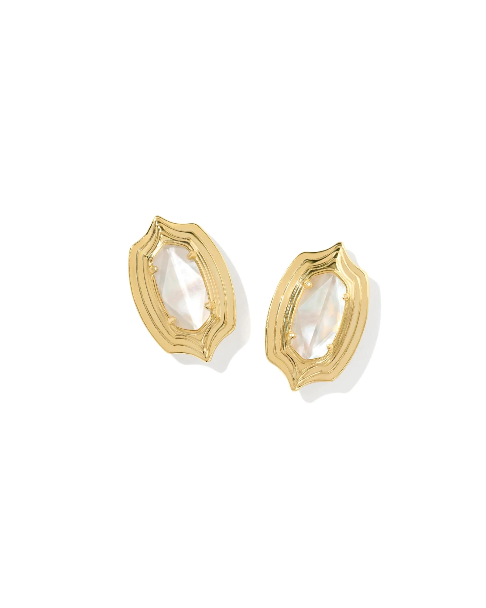 Ellie Stepped Frame Gold Stud Earrings - 1