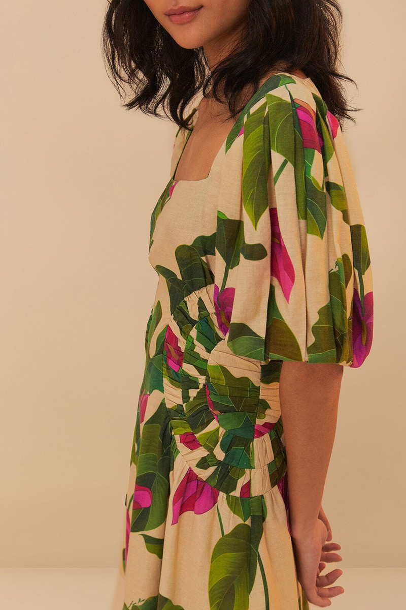 Sand Anthurium Leaves Lenzing™ Ecovero™ Euroflax™ Mini Dress 3