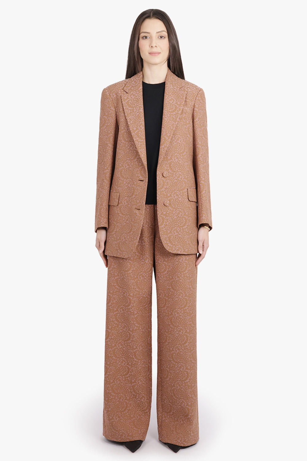 PAXY TAPESTRY FLORAL JACQUARD STRAIGHT PANT | PEACH/BROWN - 6