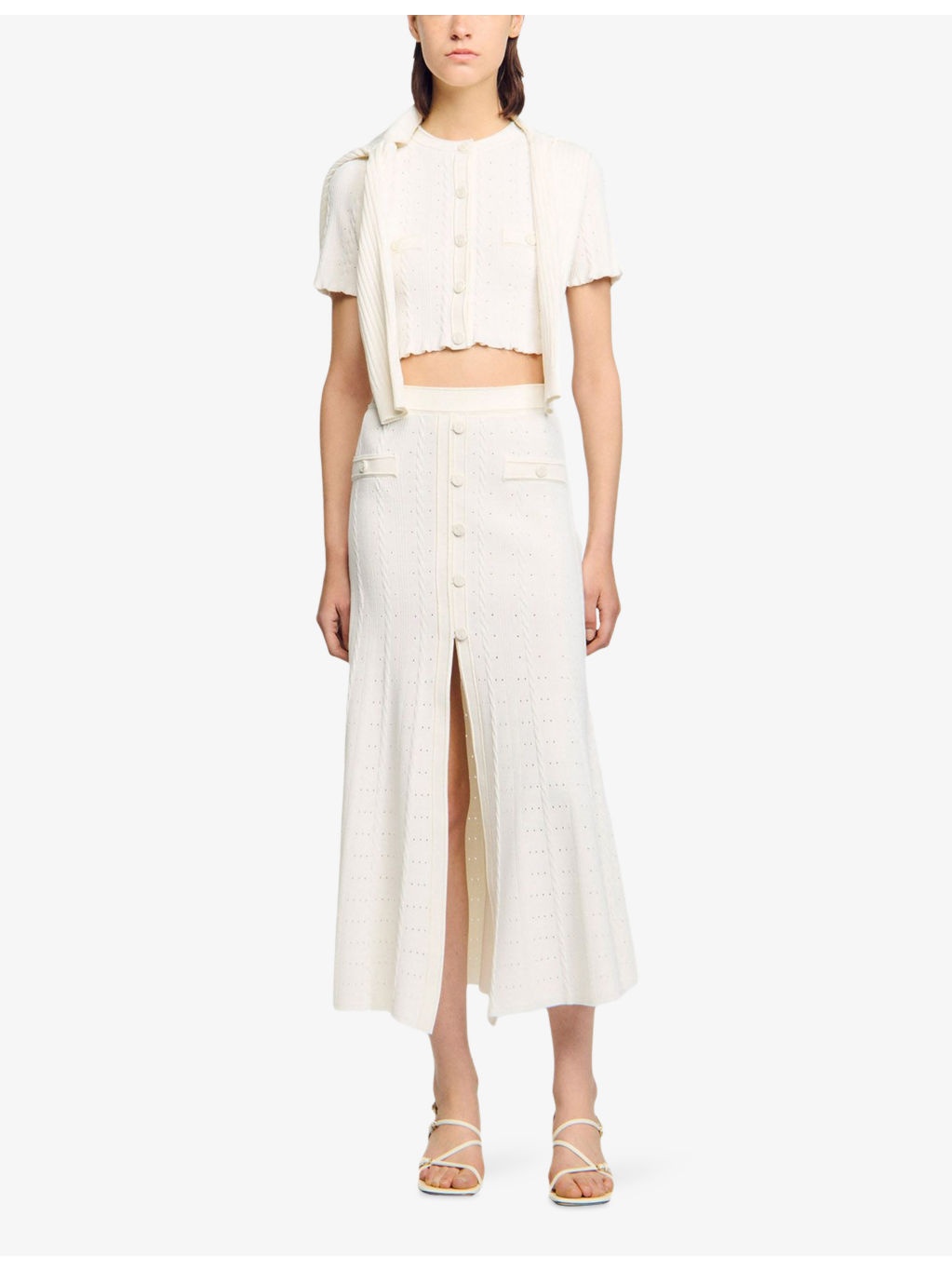High-Rise Pointelle-Texture Knitted Maxi Skirt - 2