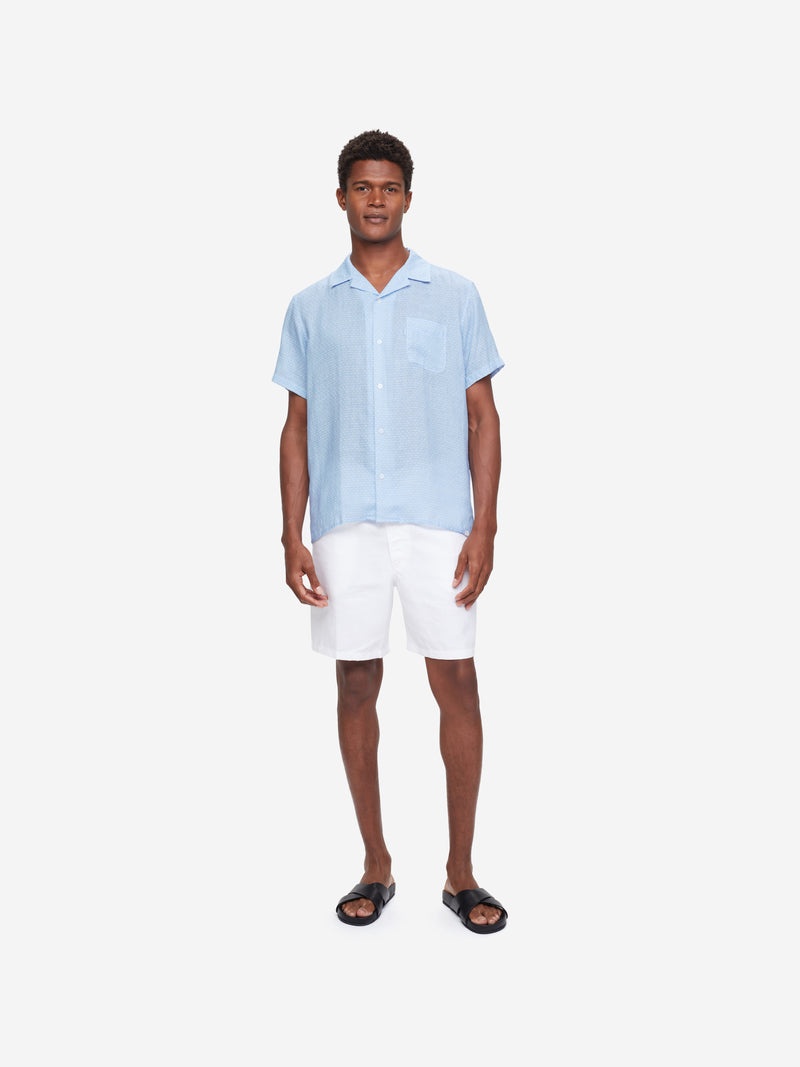 Men's Short Sleeve Shirt Milan 15 Linen Blue - 4