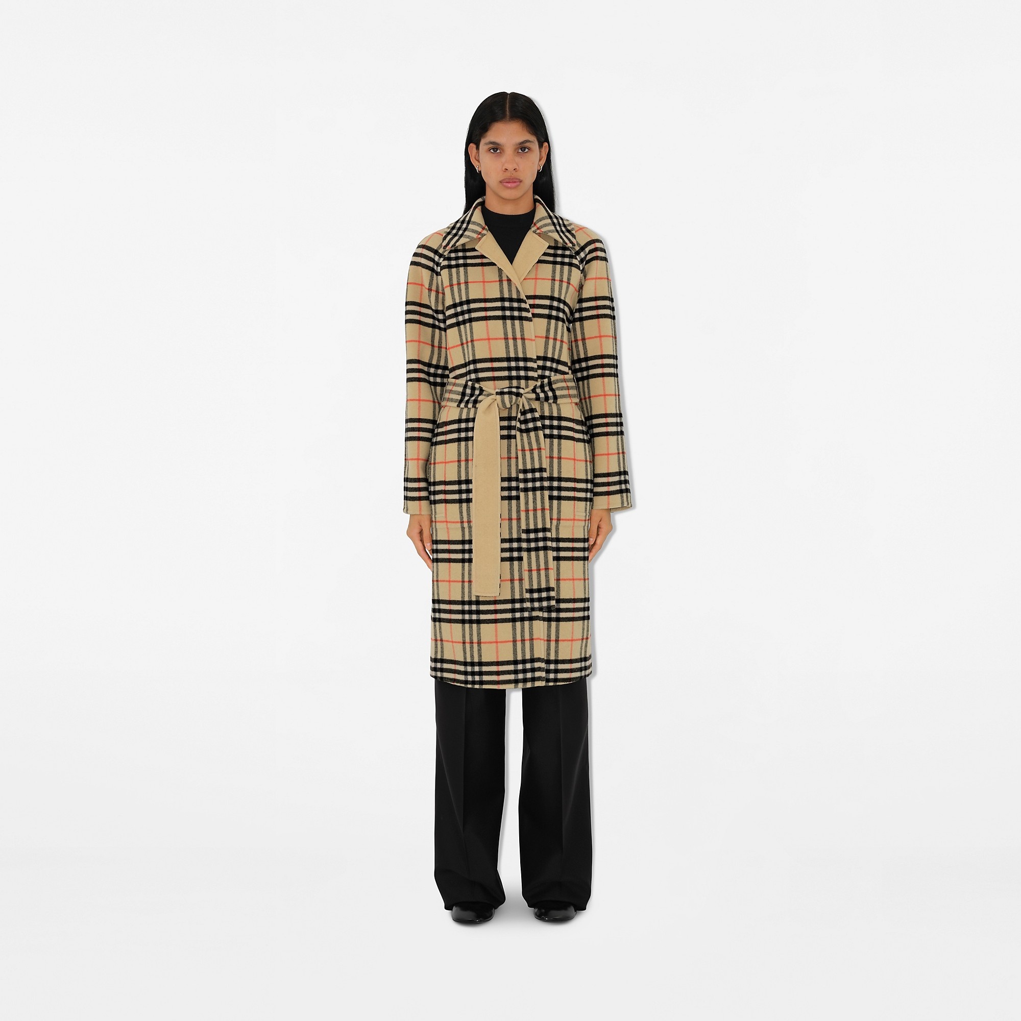 Long Reversible Check Wool Car Coat - 5