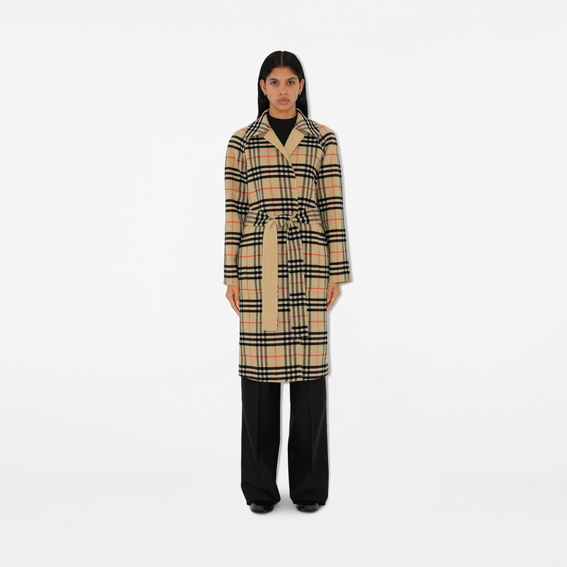 Long Reversible Check Wool Car Coat 5