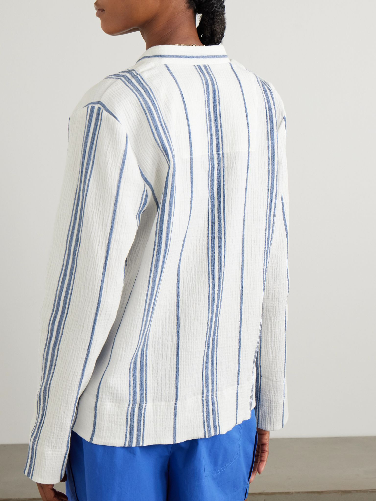 Fisherman striped cotton-blend gauze shirt White - 4