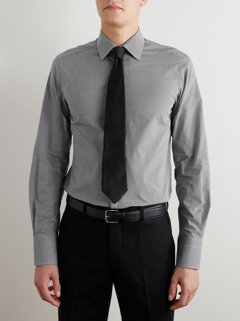 TOM FORD Slim-Fit Cutaway-Collar Checked Cotton-Poplin Shirt Gray outlook